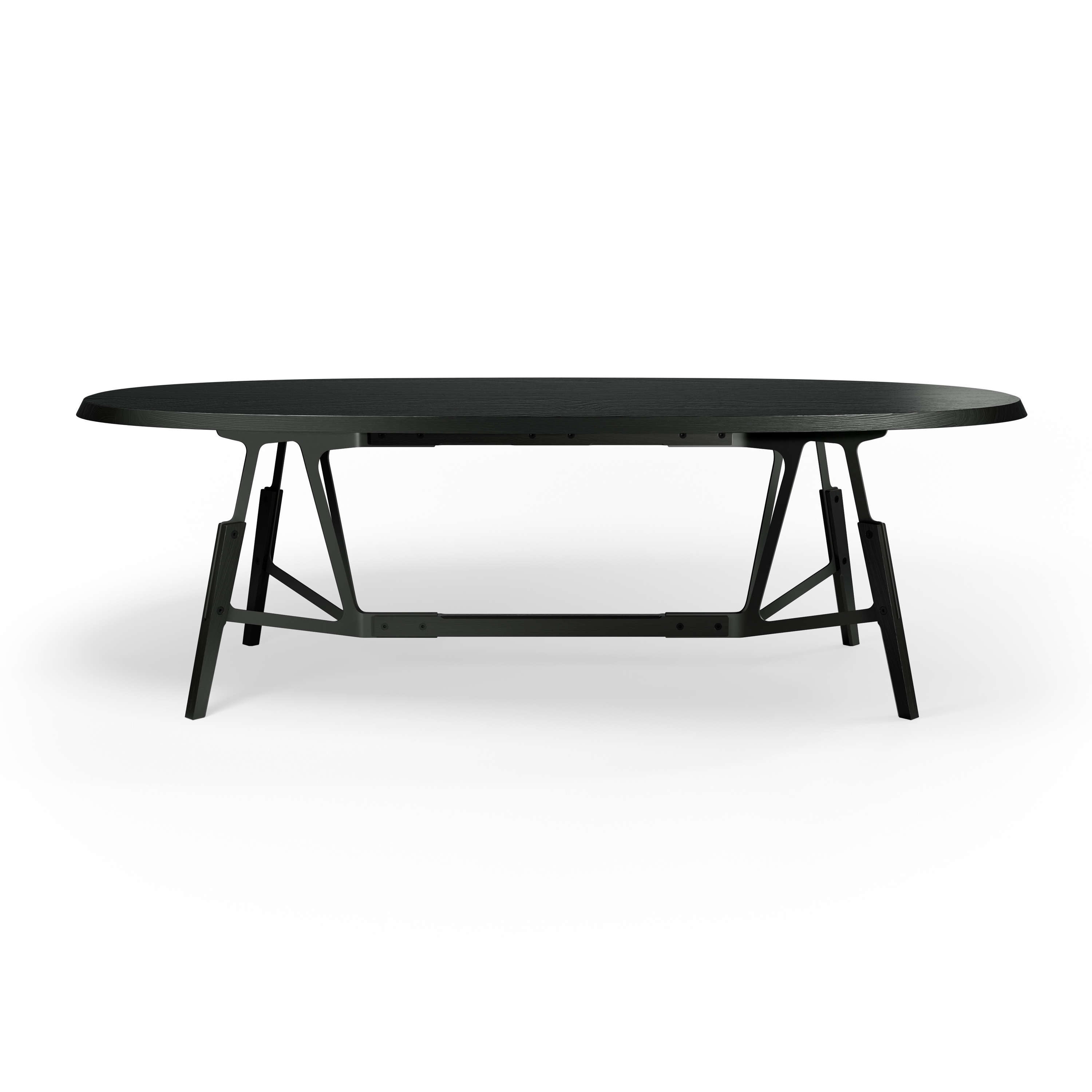 Display product Stammtisch oval table,solid wood tabletop, stained in black from manufacturer Quodes