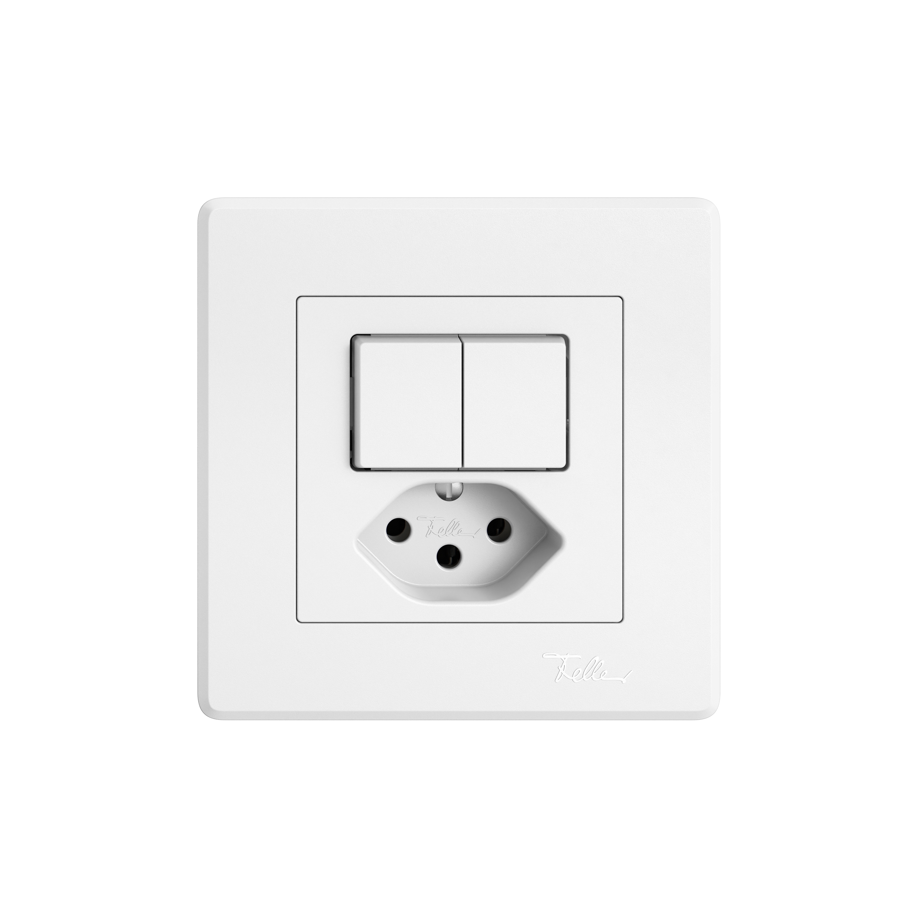 Display product Switches, push buttons and sockets | EDIZIO.liv Small combination with double pressure switch and socket outlet from manufacturer Feller