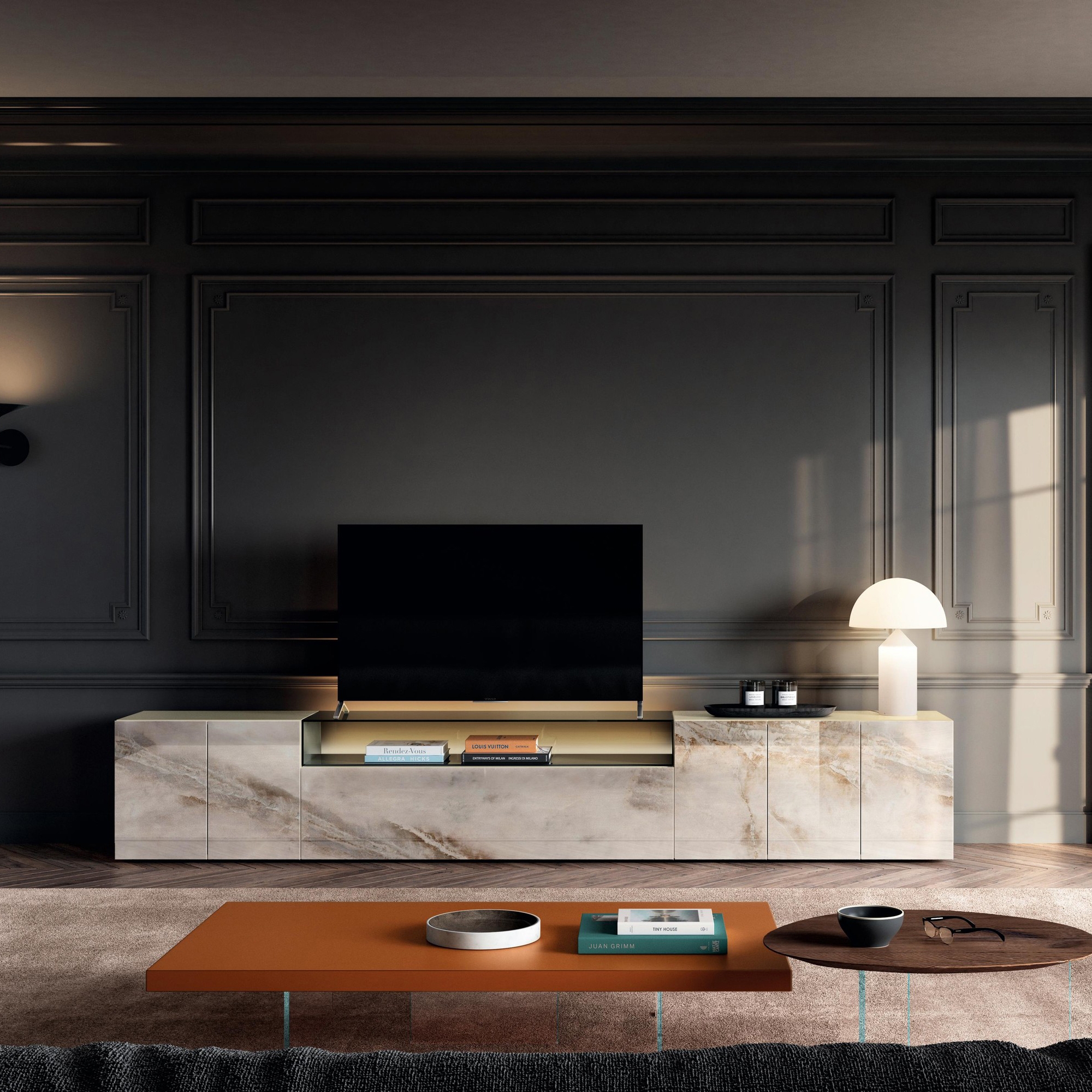 Display product 36e8 Glass TV Unit - 2151 from manufacturer LAGO