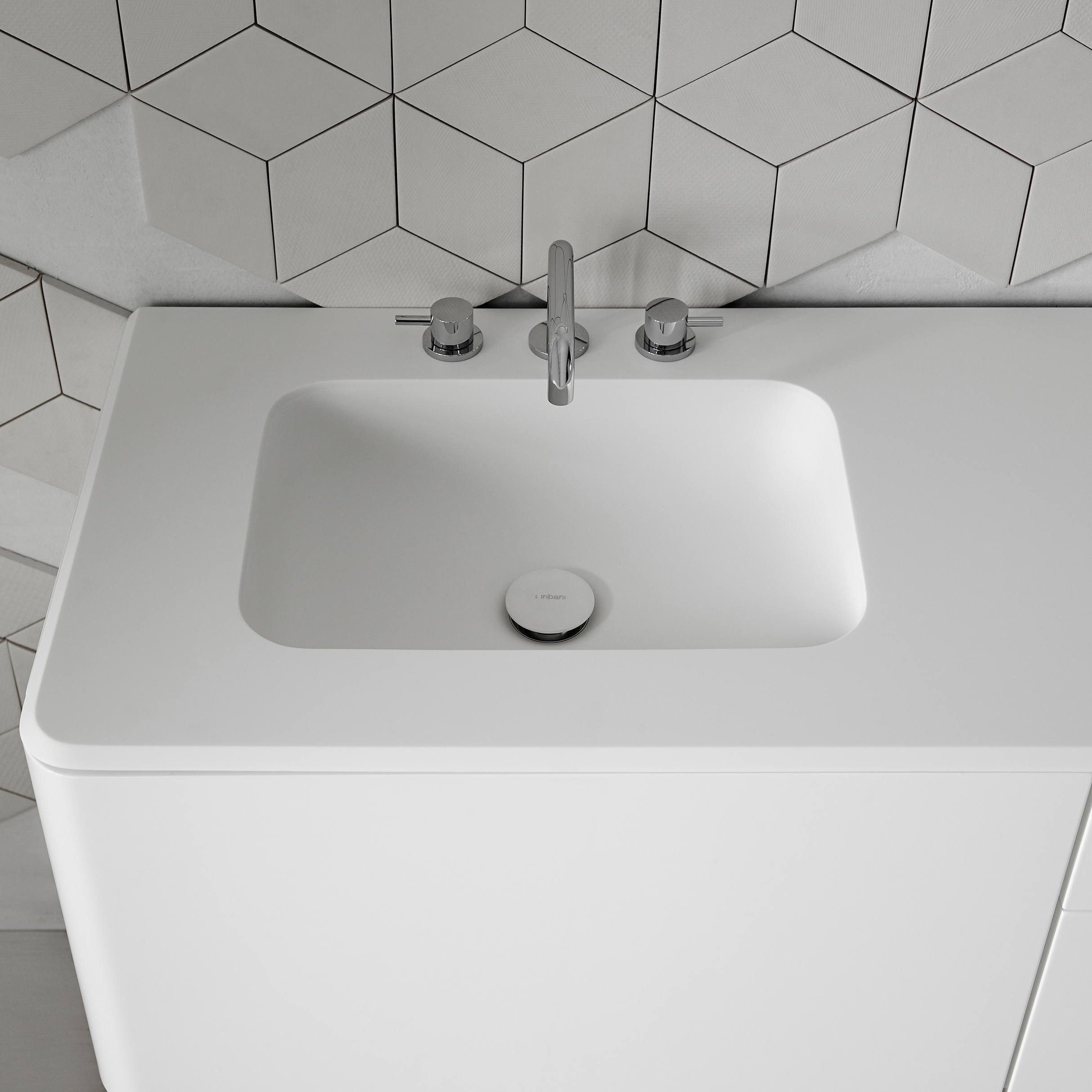Display product Quadro Corian® top with integrated washbasin from manufacturer Inbani