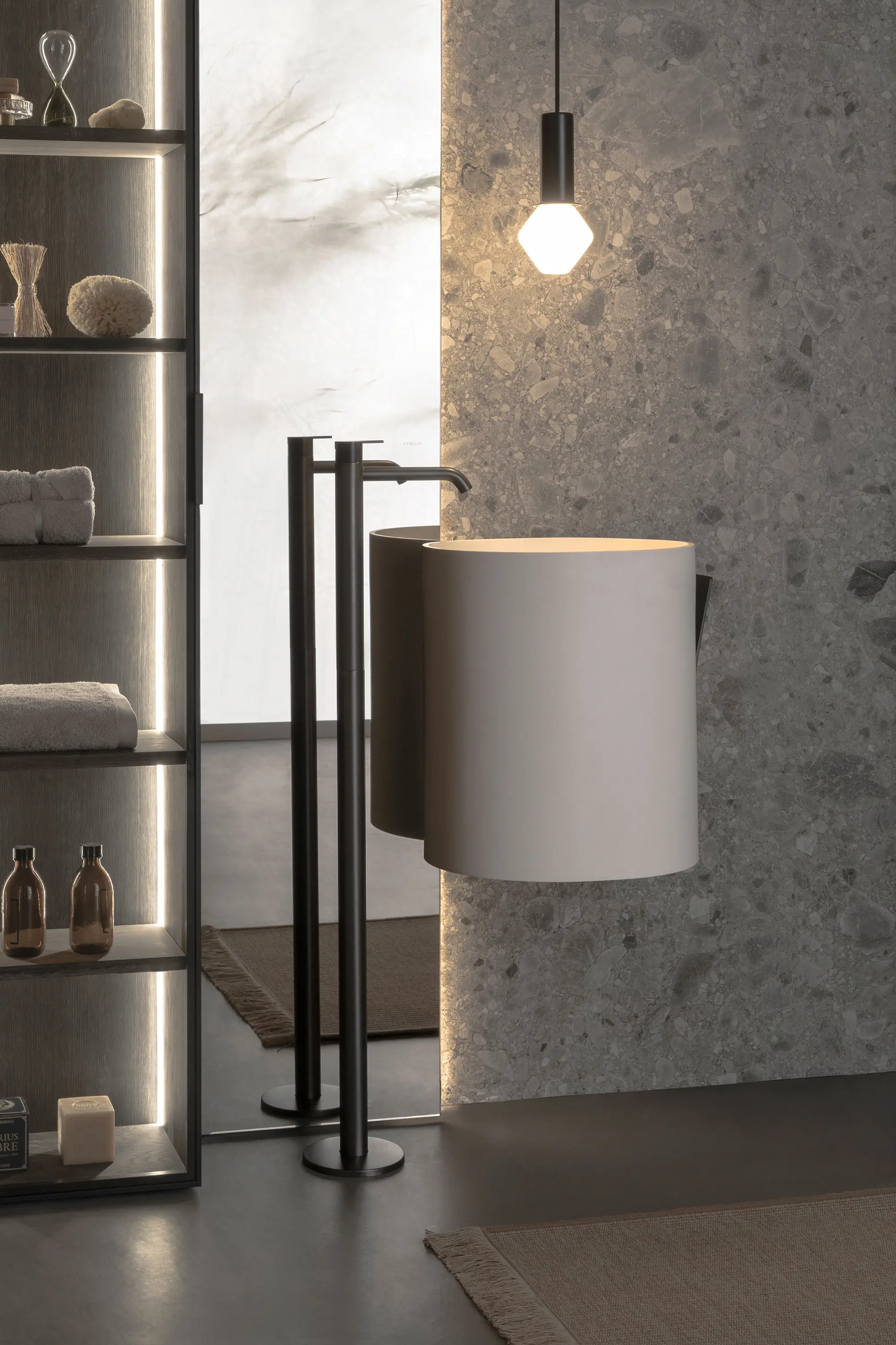 Inbani - Code Brushed Graphite Freestanding Basin Mixer