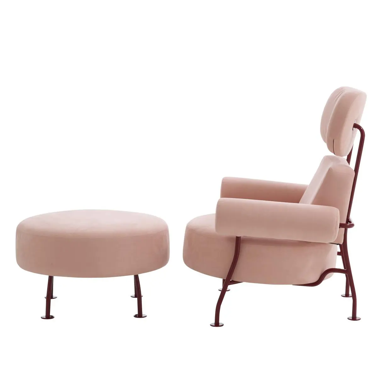 Ligne Roset - Astair | Couchtisch Gestell Stahl Lack Weinrot Platte Marquina-Marmor Schwarz