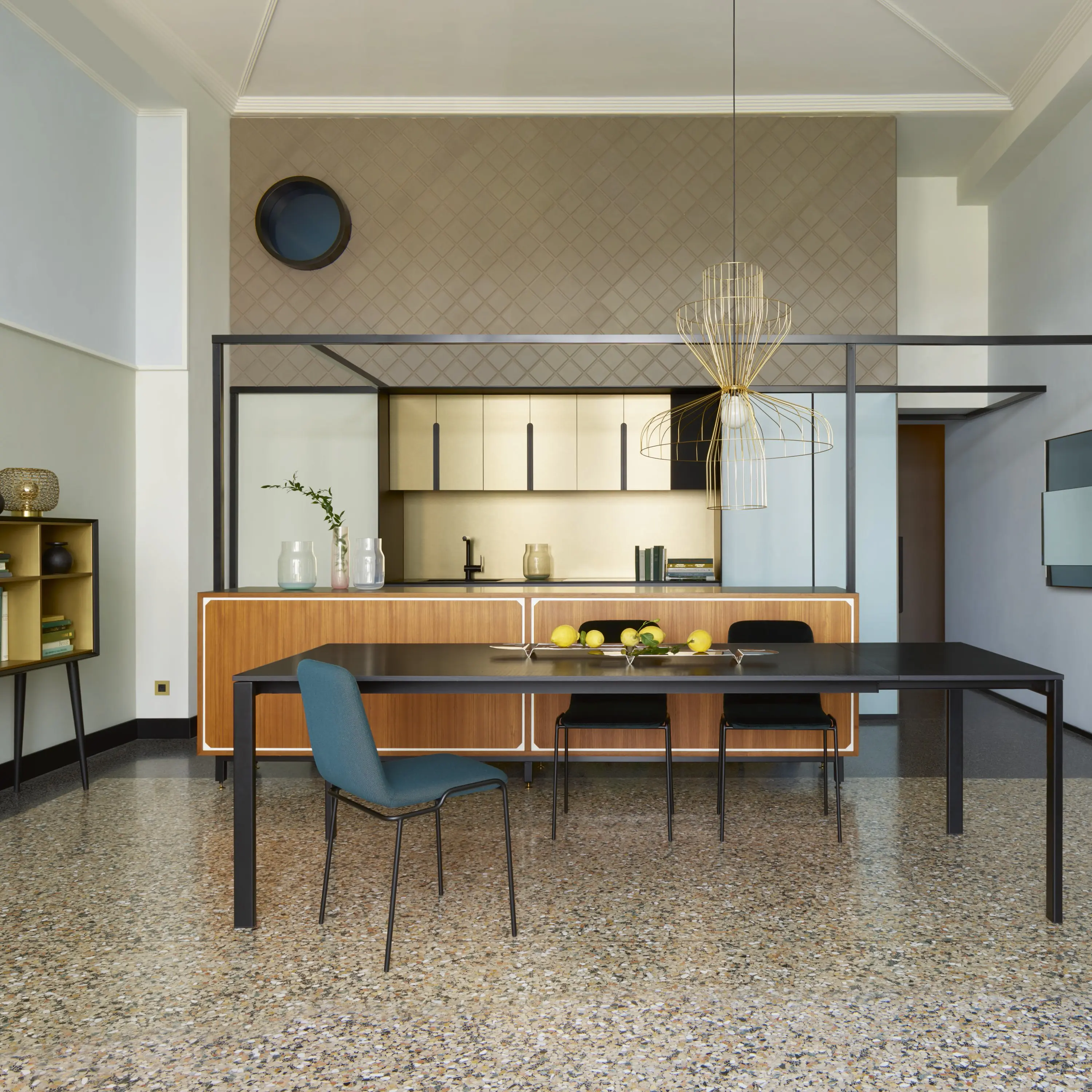 Ligne Roset - Allungami | Extending Dining Table Ardoise (Slate) Ceramic Stoneware Black Lacquered Base