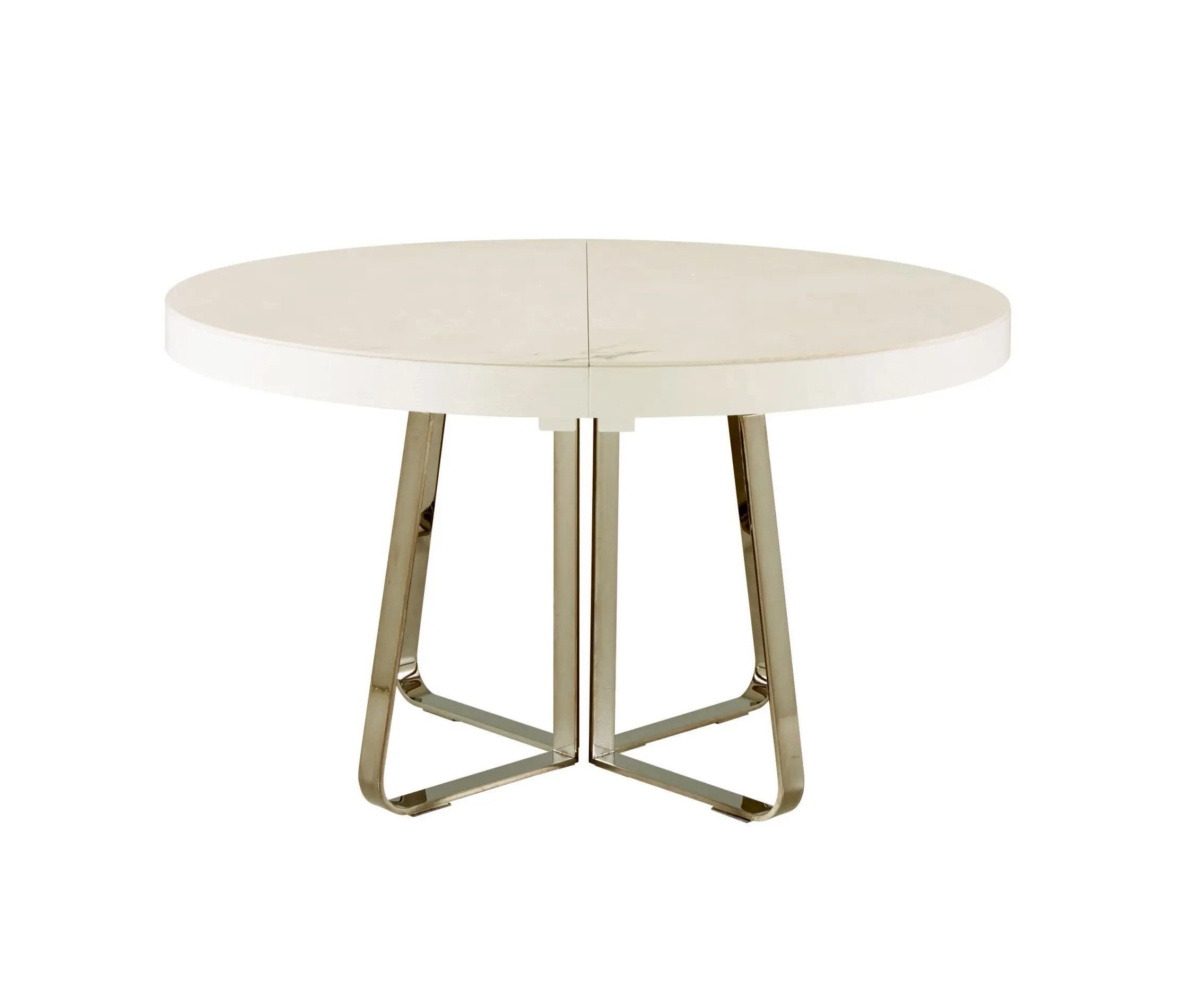 Ligne Roset - Ava | Table De Repas Plateau Gres Cerame Aspect Marbre Blanc + Allonge Fenix Blanc Pietement Chromé Noir