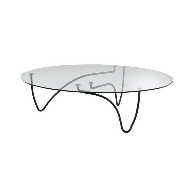 Display product Rythme | Oval Occasional Table Clear Glass Top Black Lacquered Base from manufacturer Ligne Roset