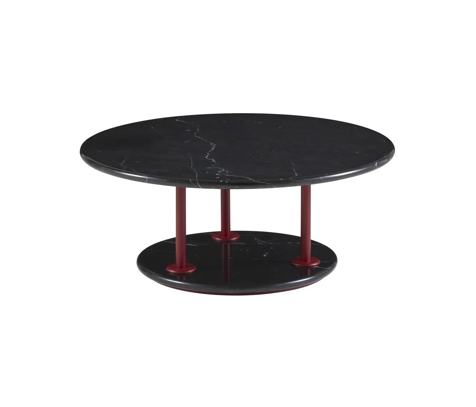 Ligne Roset - Astair | Couchtisch Gestell Stahl Lack Weinrot Platte Marquina-Marmor Schwarz