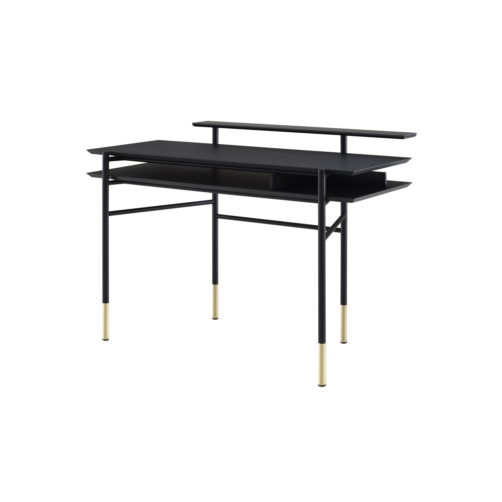Mostra il prodotto Clyde | Scrivania Piano In Rovere Tinto Nero Basamento Acciaio Aspetto Ottone del produttore Ligne Roset