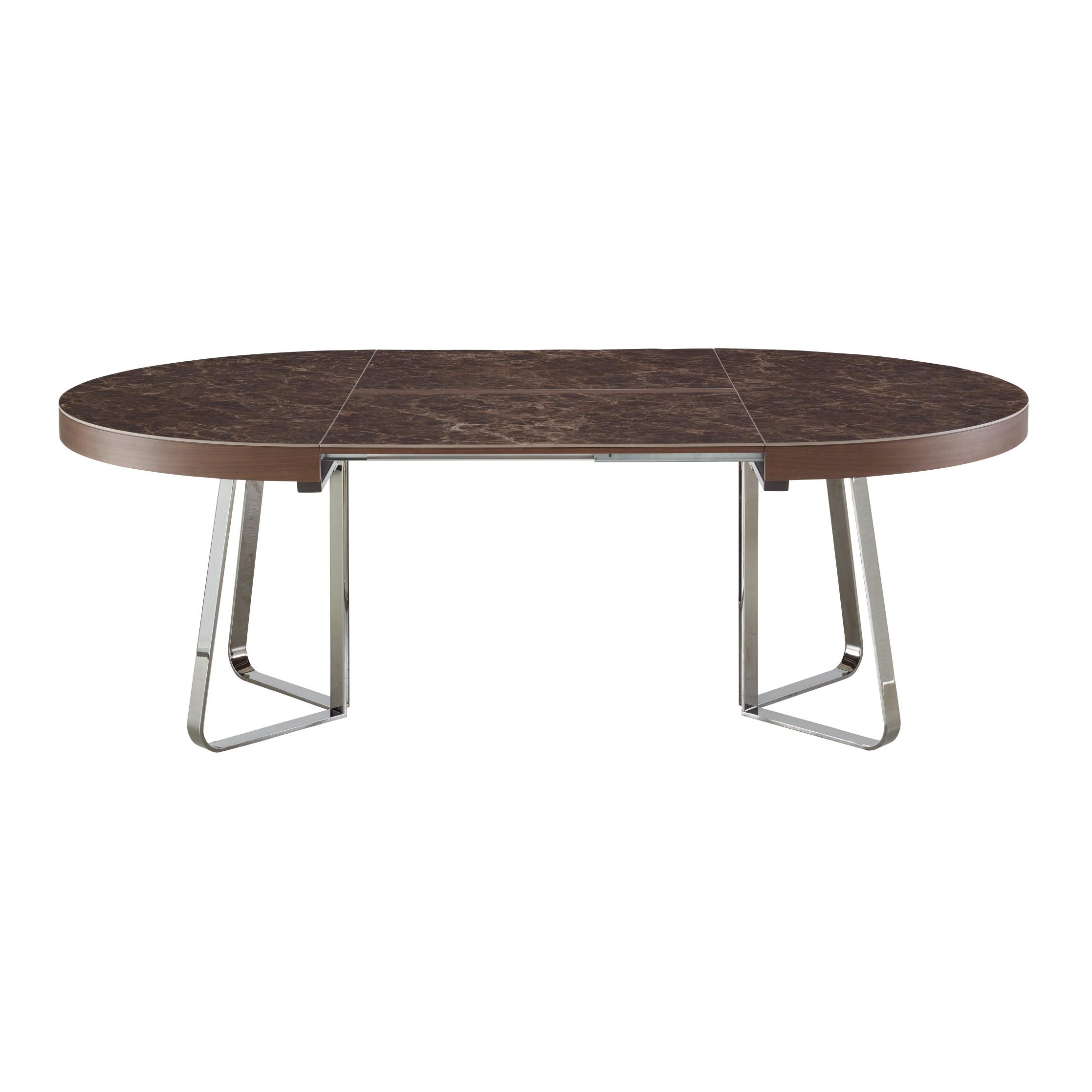 Display product Ava | Dining Table Emperador Ceramic Stoneware Top + Matching Extension Brilliant Chromed Base from manufacturer Ligne Roset