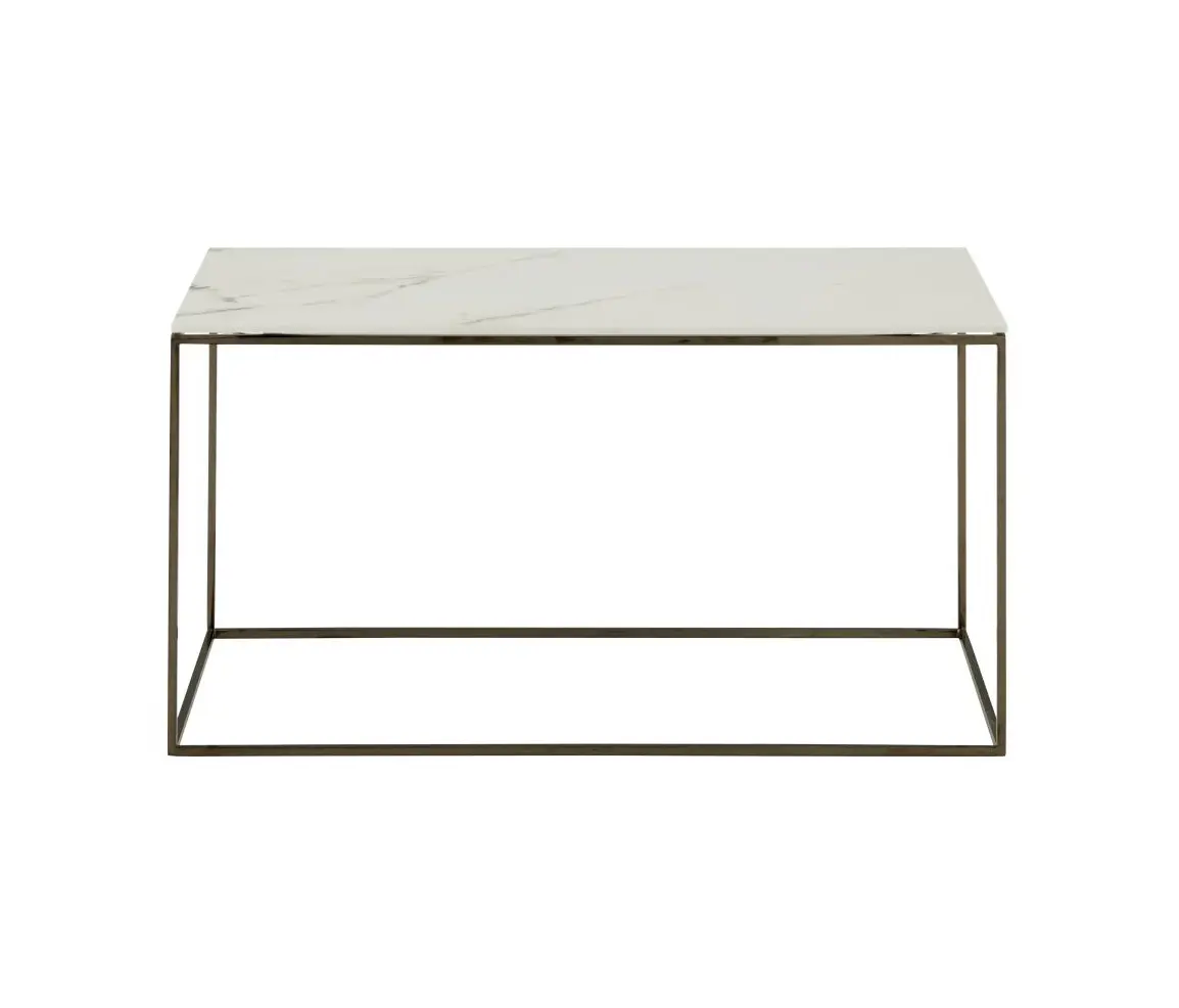 Ligne Roset - Space | Mesa De Centro - Medium - Tablero Gres Cerámico Aspecto Mármol Blanco Pata Cromada En Negro