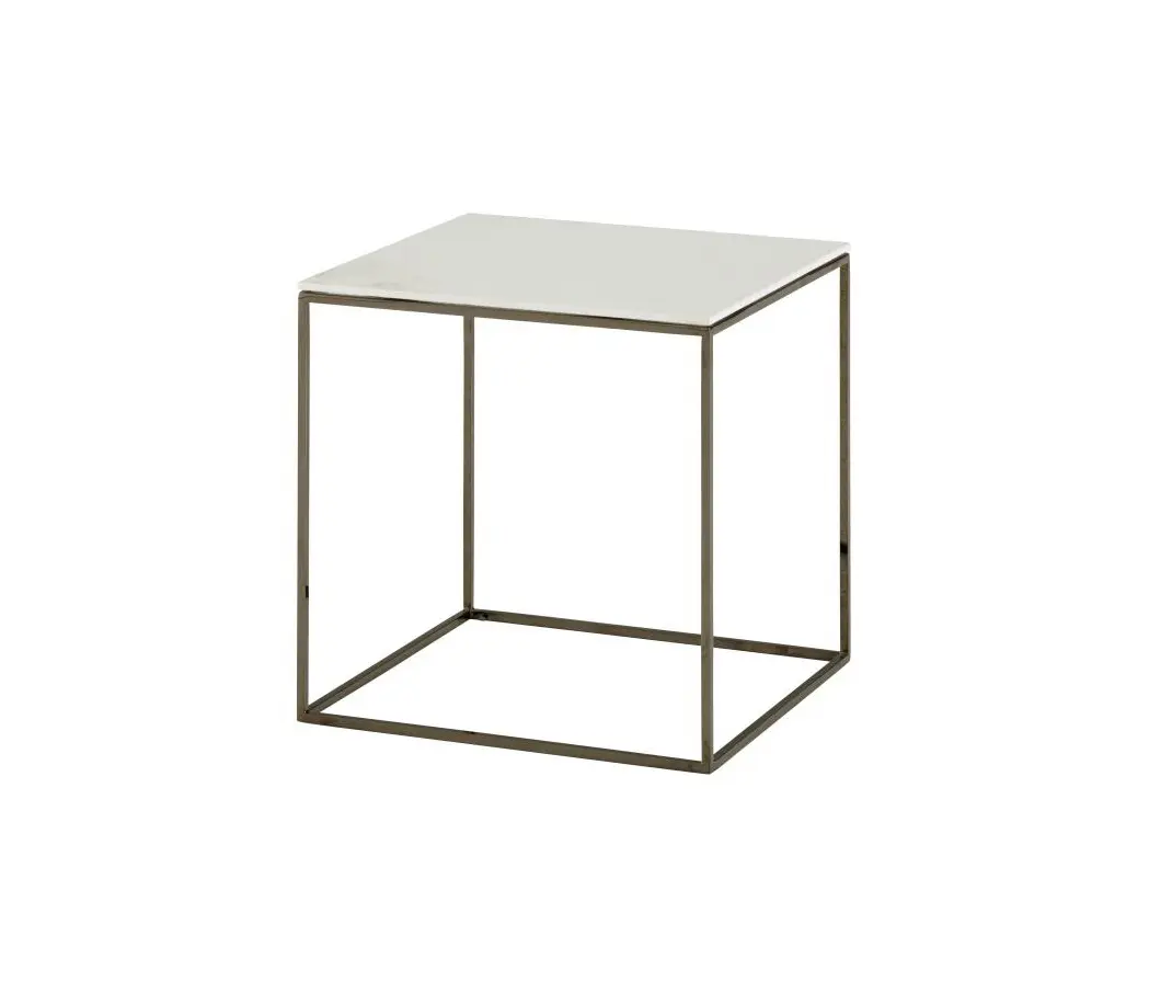Ligne Roset - Space | Table Basse Small Plateau Gres Cerame Aspect Marbre Blanc Pietement Chromé Noir
