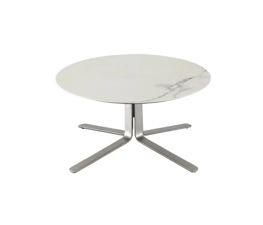 Ligne Roset - Moa | Low Table Chromed Base Top In White Marble-Effect Ceramic Stoneware