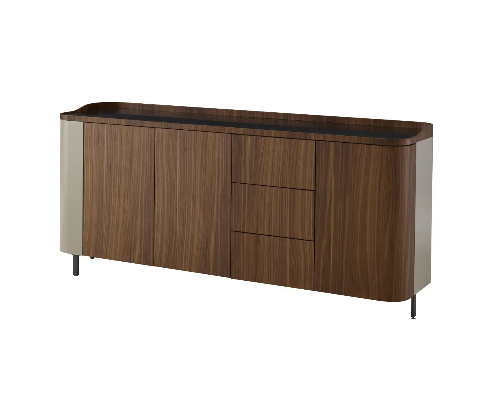 Ligne Roset - Postmoderne | Sideboard Walnut / Gloss Black Marble-Effect / Argile Lacquer