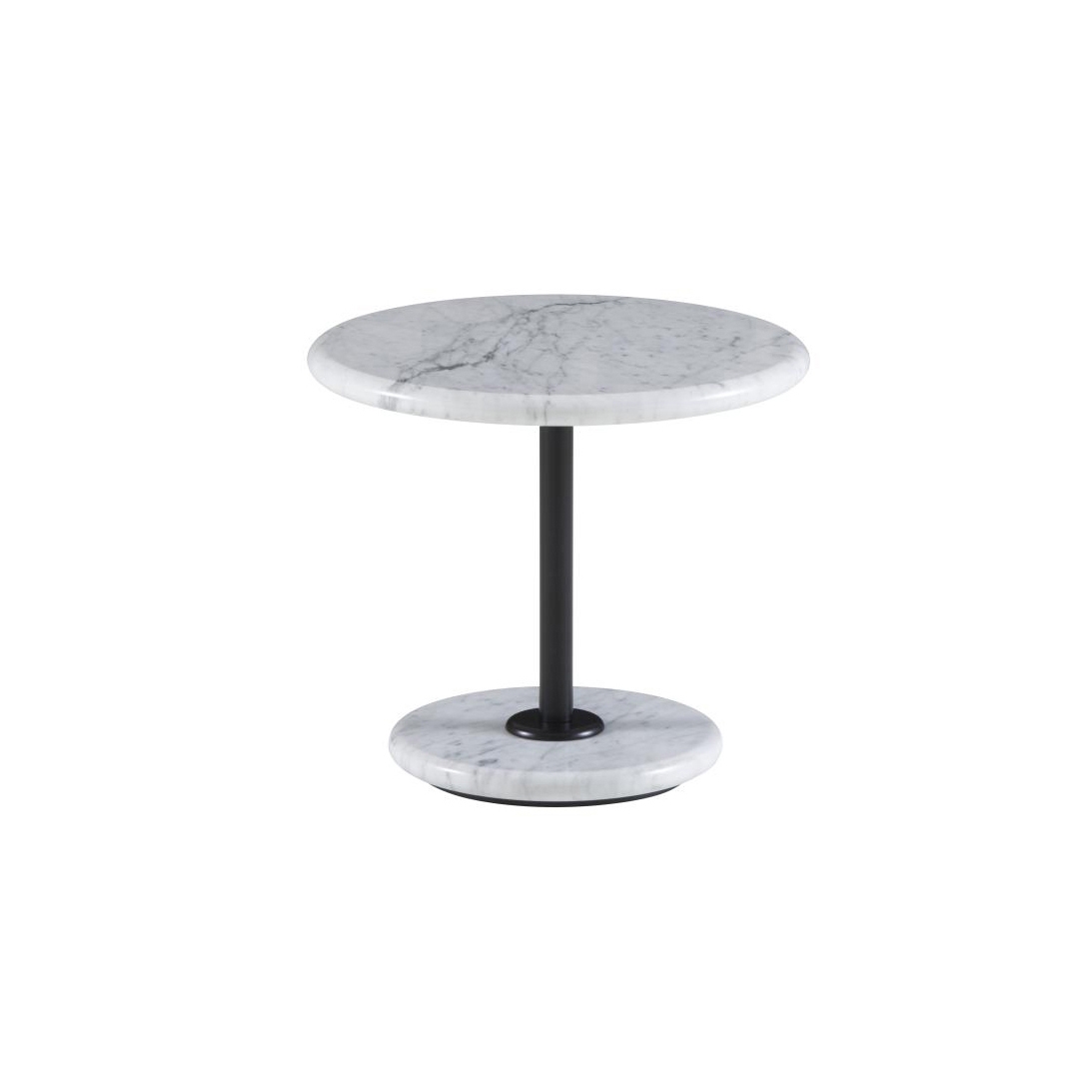 Astair | Kleiner Beistelltisch Gestell Stahl Lack Schwarz Platte Carrara-Marmor Weiss