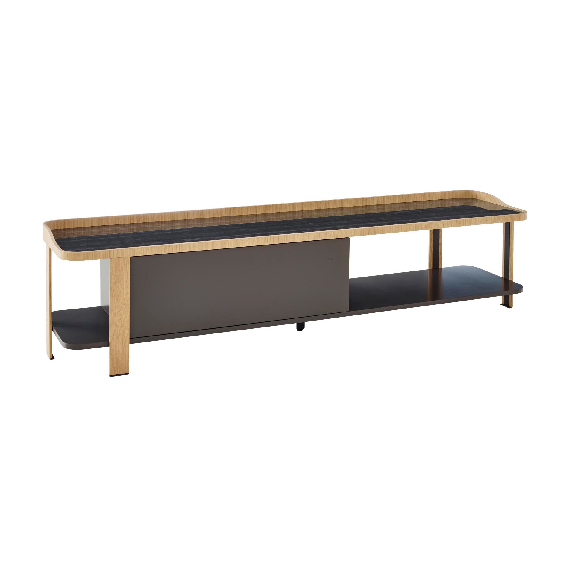 Display product Postmoderne | Tv Cabinet Base & Edging Natural Oak Top Gloss Black Marble-Effect Ceram. S'Ware from manufacturer Ligne Roset