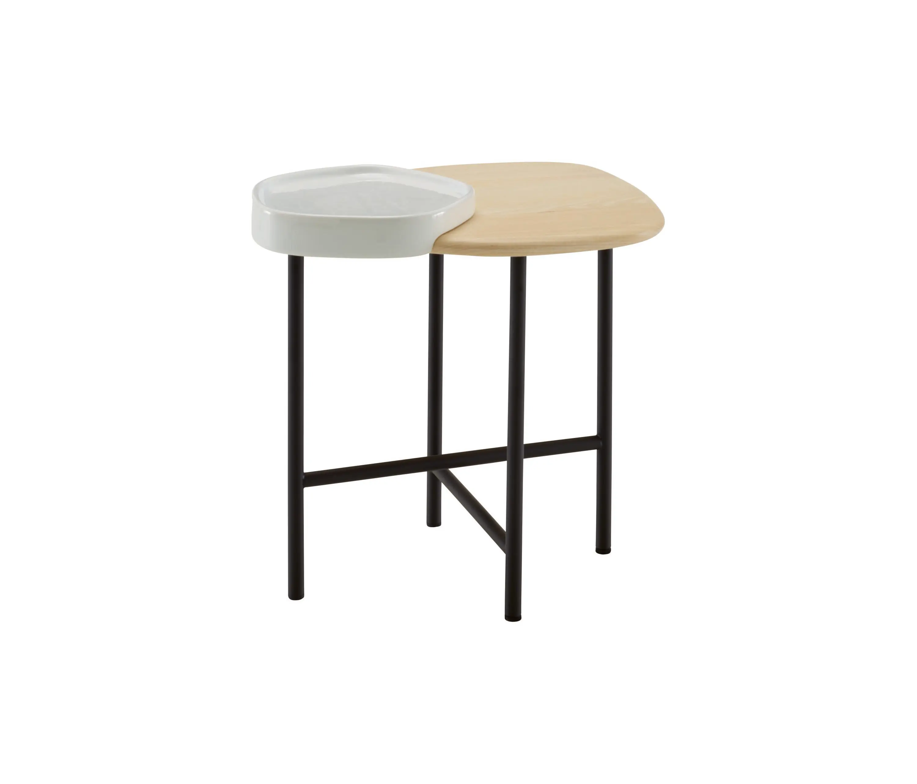 Ligne Roset - Lewa | Table D'appoint Frêne Naturel / Céramique Blanche