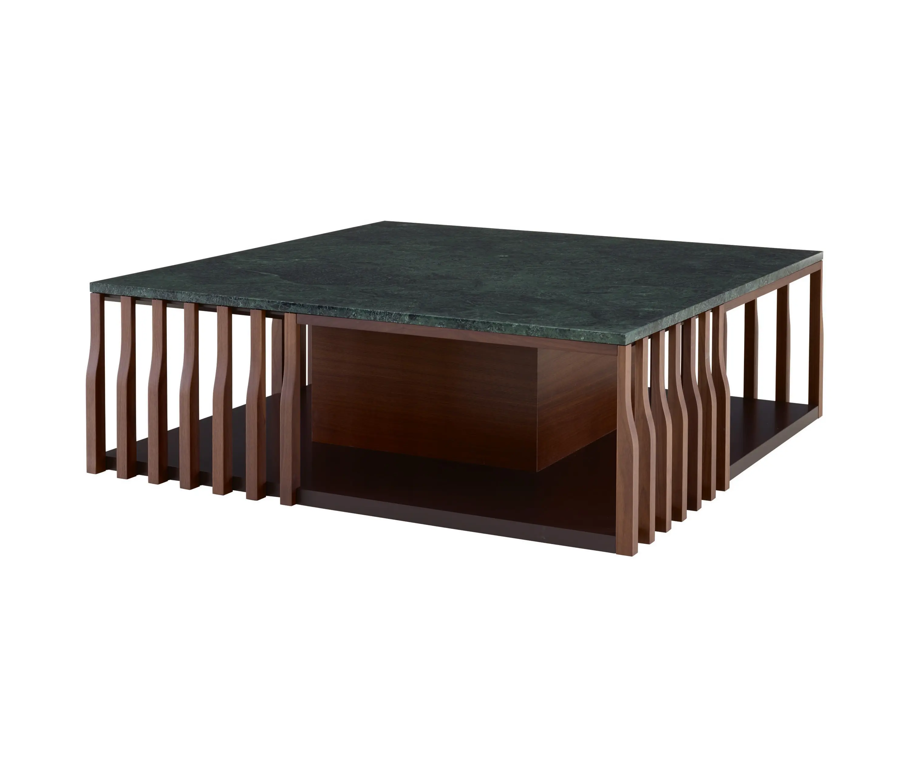 Ligne Roset - Utopia | Table Basse Noyer Ton Sombre Plateau Marbre Verde