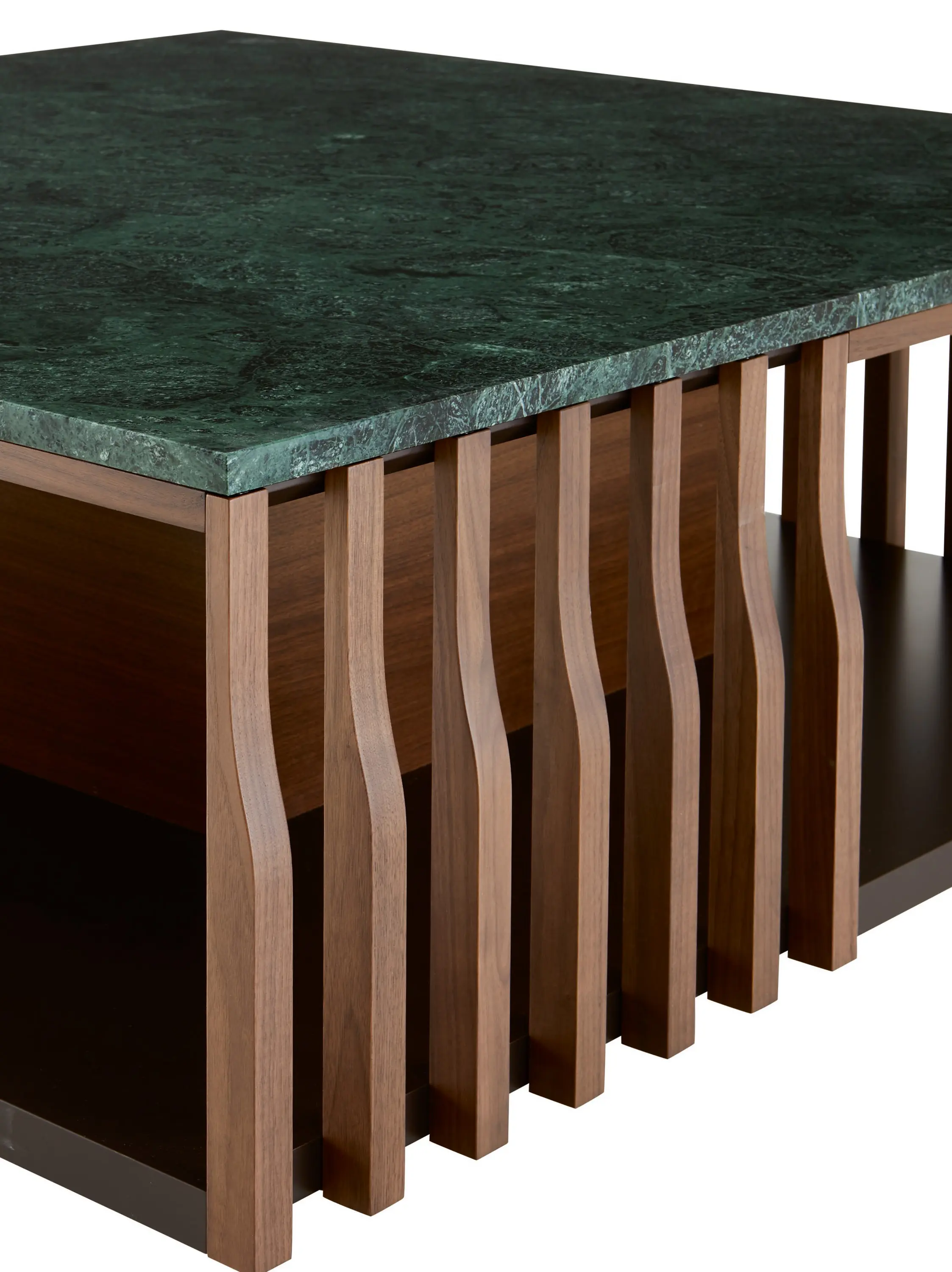 Ligne Roset - Utopia | Table Basse Noyer Ton Sombre Plateau Marbre Verde