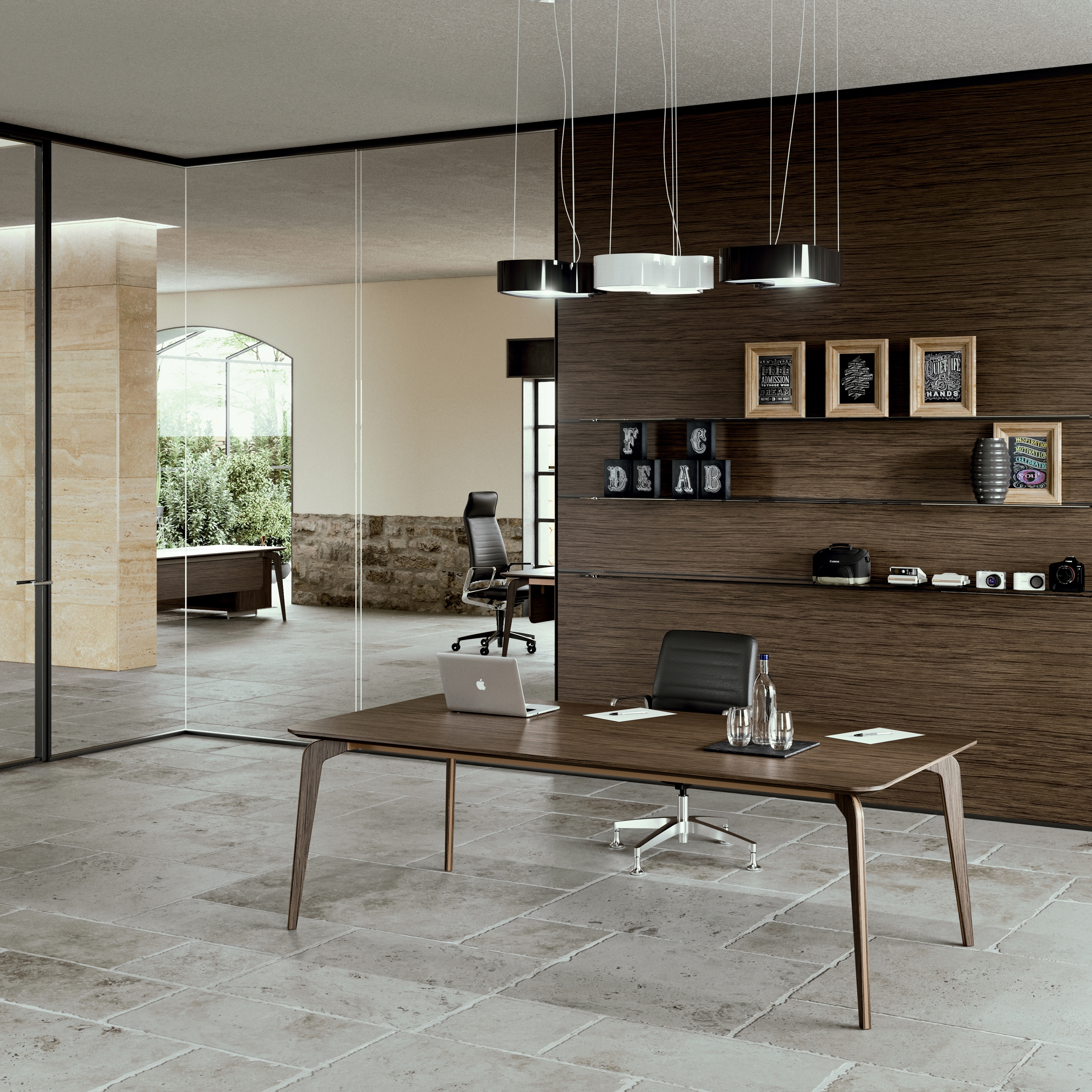 Display product A65 Glass wall with integrated wood veneer working wall from manufacturer ALEA