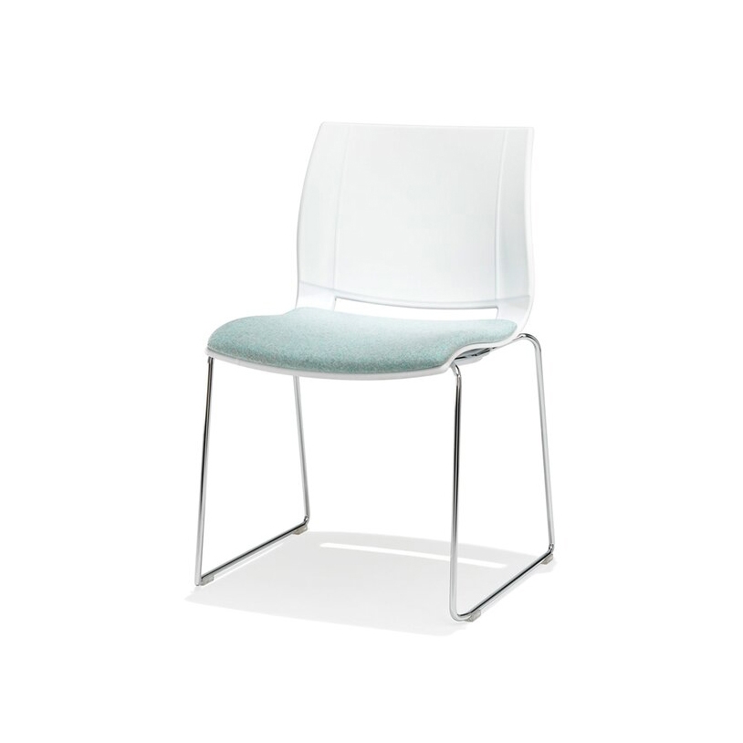 uni_verso chair on sled metal frame, plastic seat shell