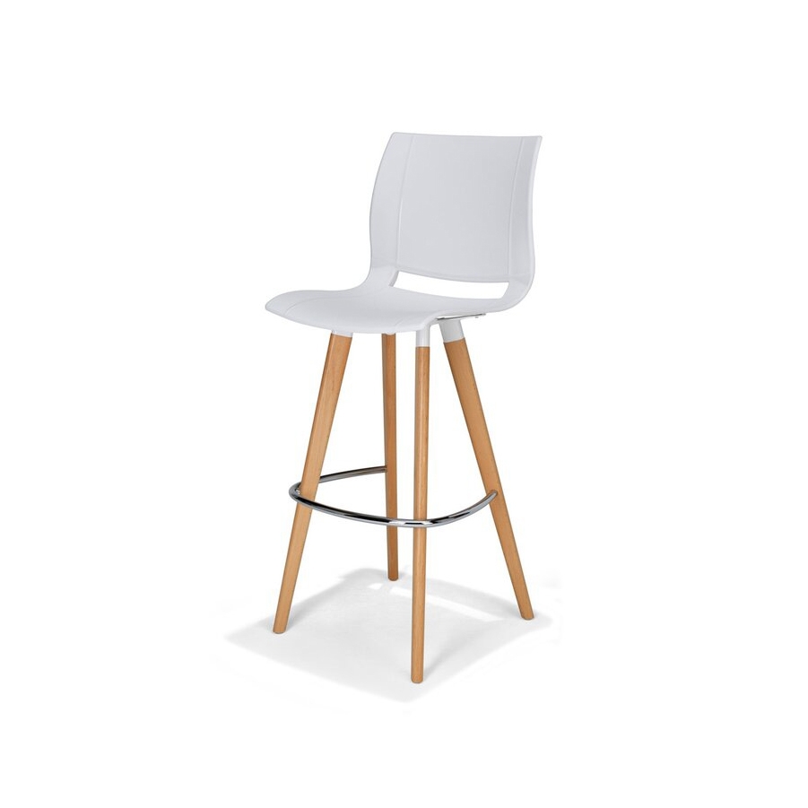 Display product uni_verso stool on 4 wooden legs, plastic seat shell from manufacturer Kusch+Co