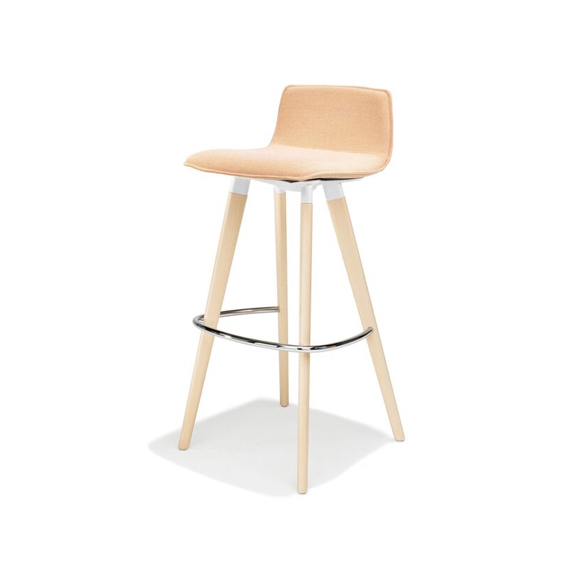 Display product uni_verso stool on 4 wooden legs, upholstered seat shell from manufacturer Kusch+Co