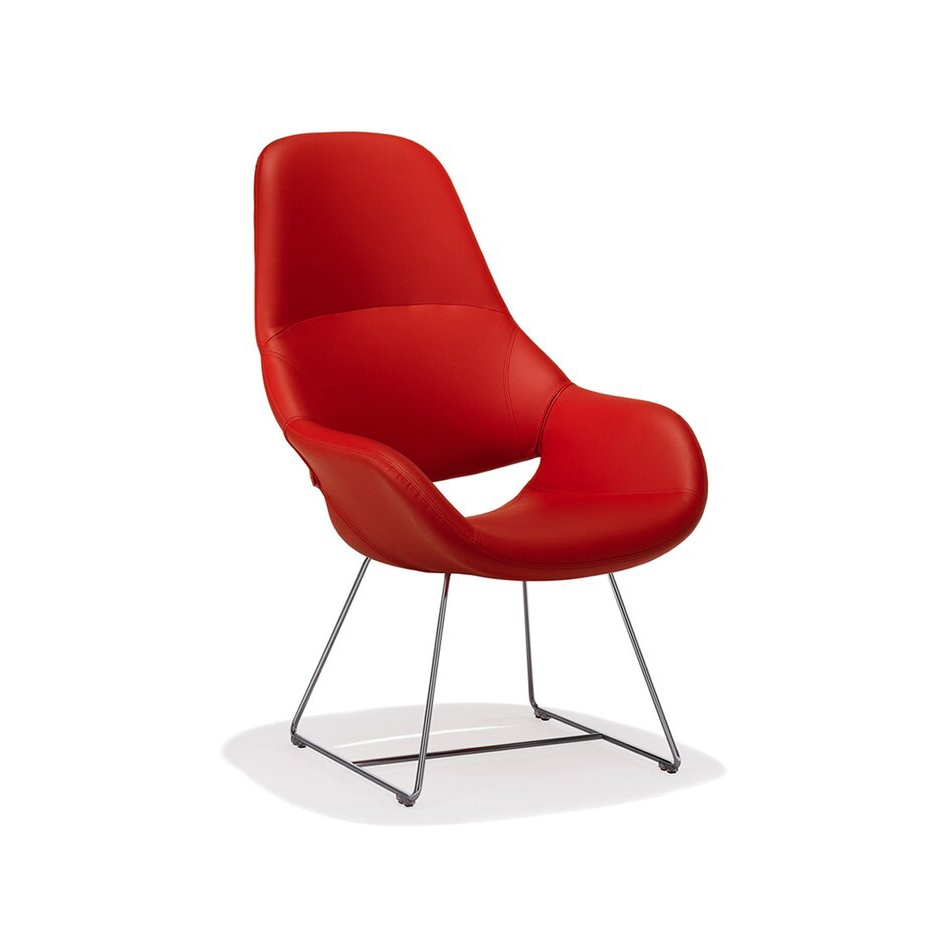 Display product Volpe stool/armchair on sled metal frame from manufacturer Kusch+Co
