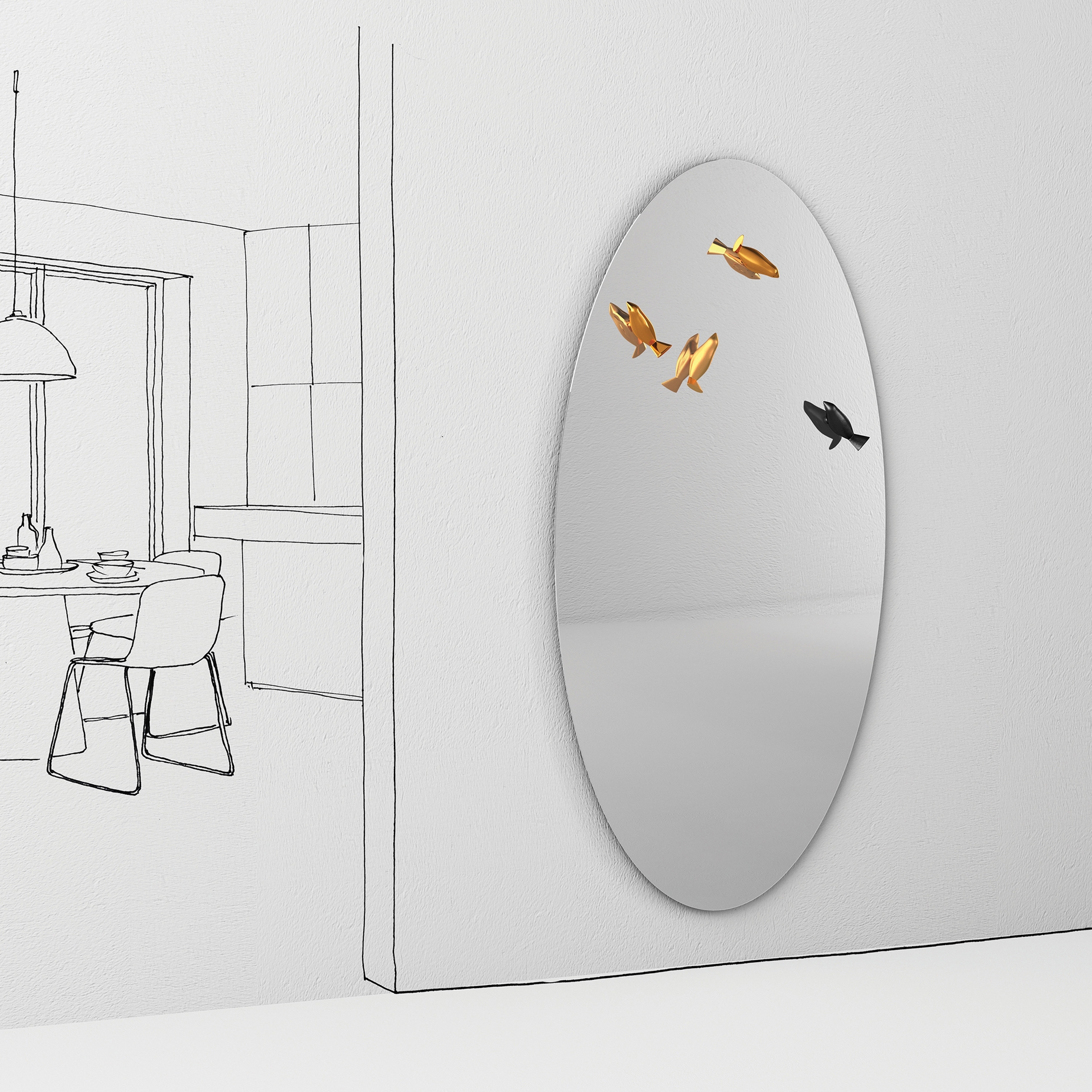 Display product BIRD WATCH mirror from manufacturer minottiitalia