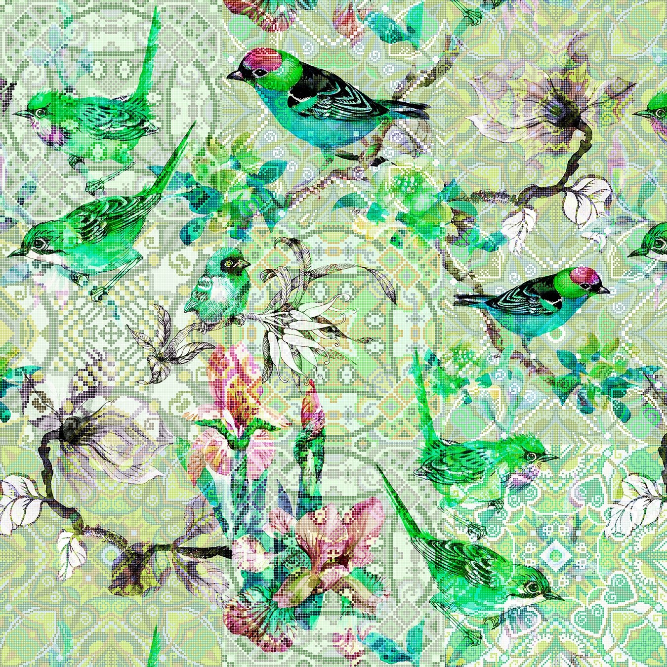 Walls By Patel | Wallpaper Mosaic Birds 1