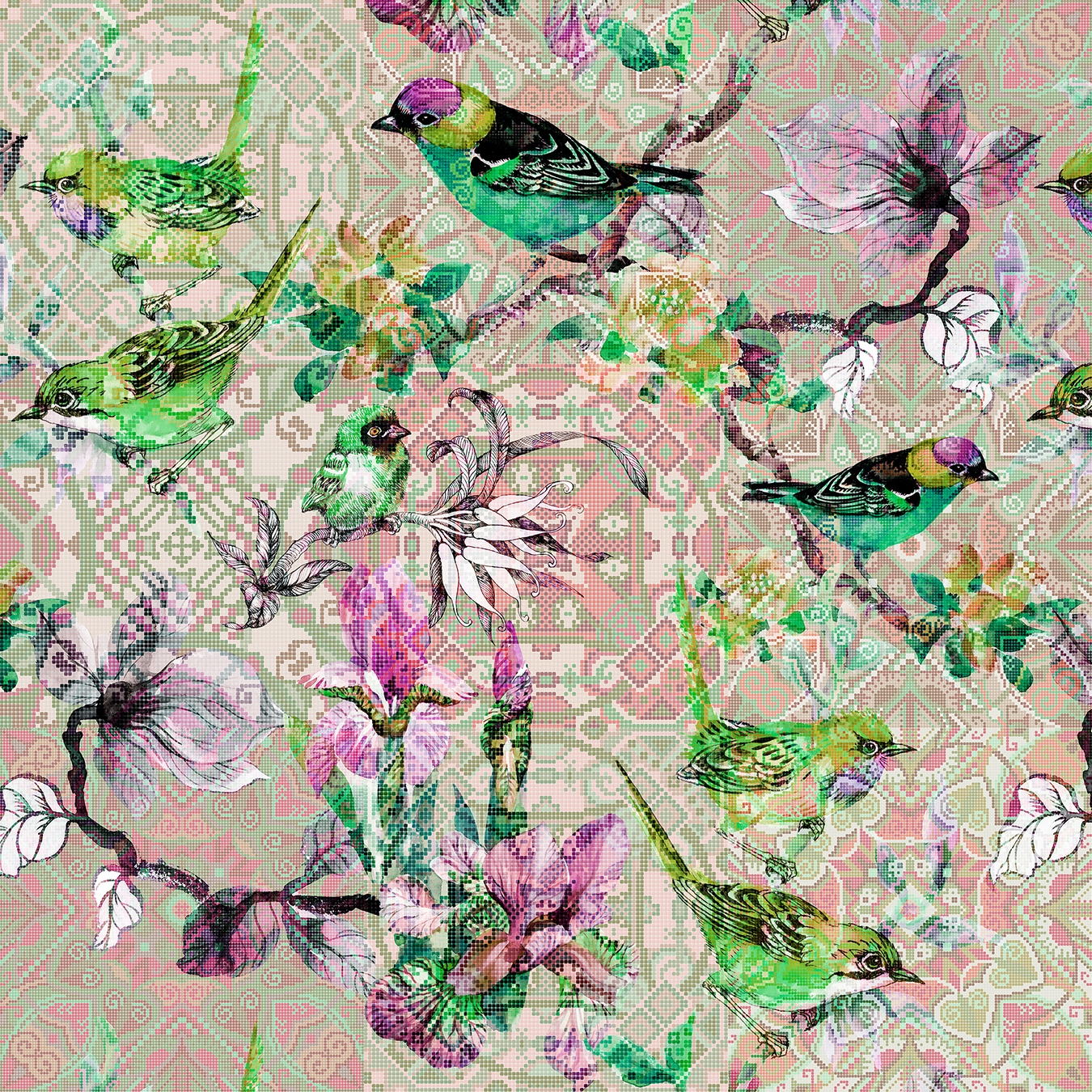 Display product Walls By Patel | Wallpaper Mosaic Birds 2 from manufacturer Architects Paper
