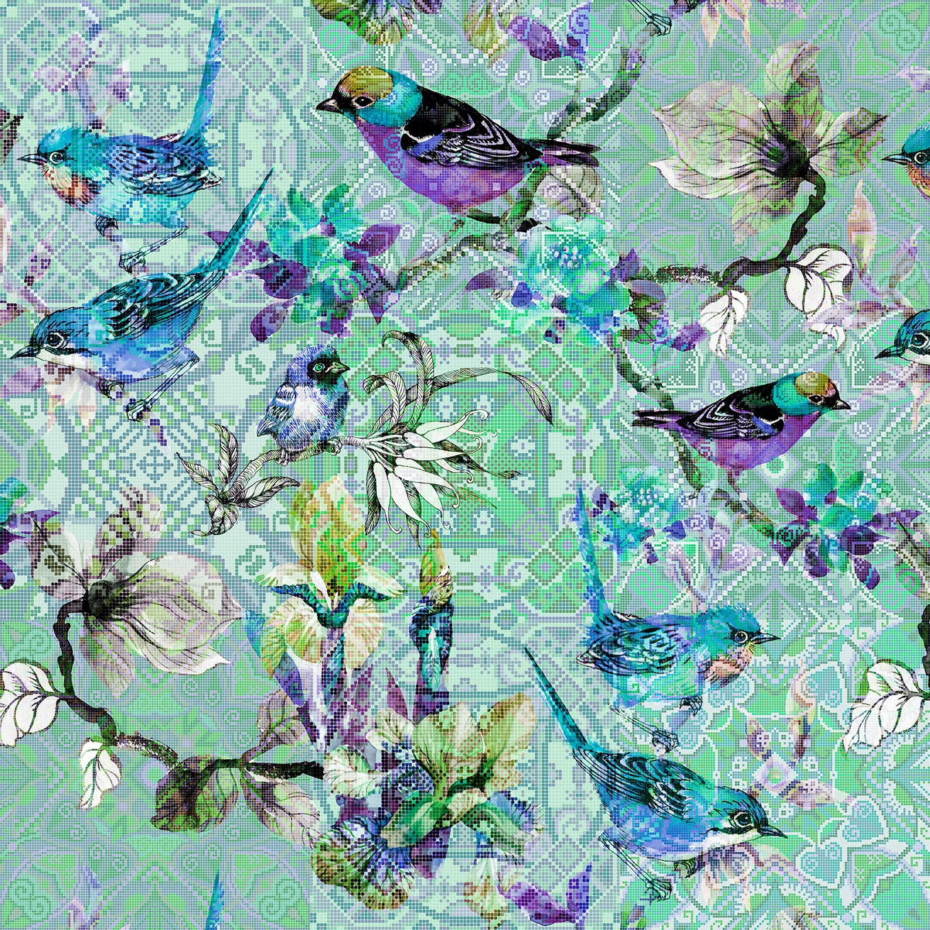 Walls By Patel | Wallpaper Mosaic Birds 3