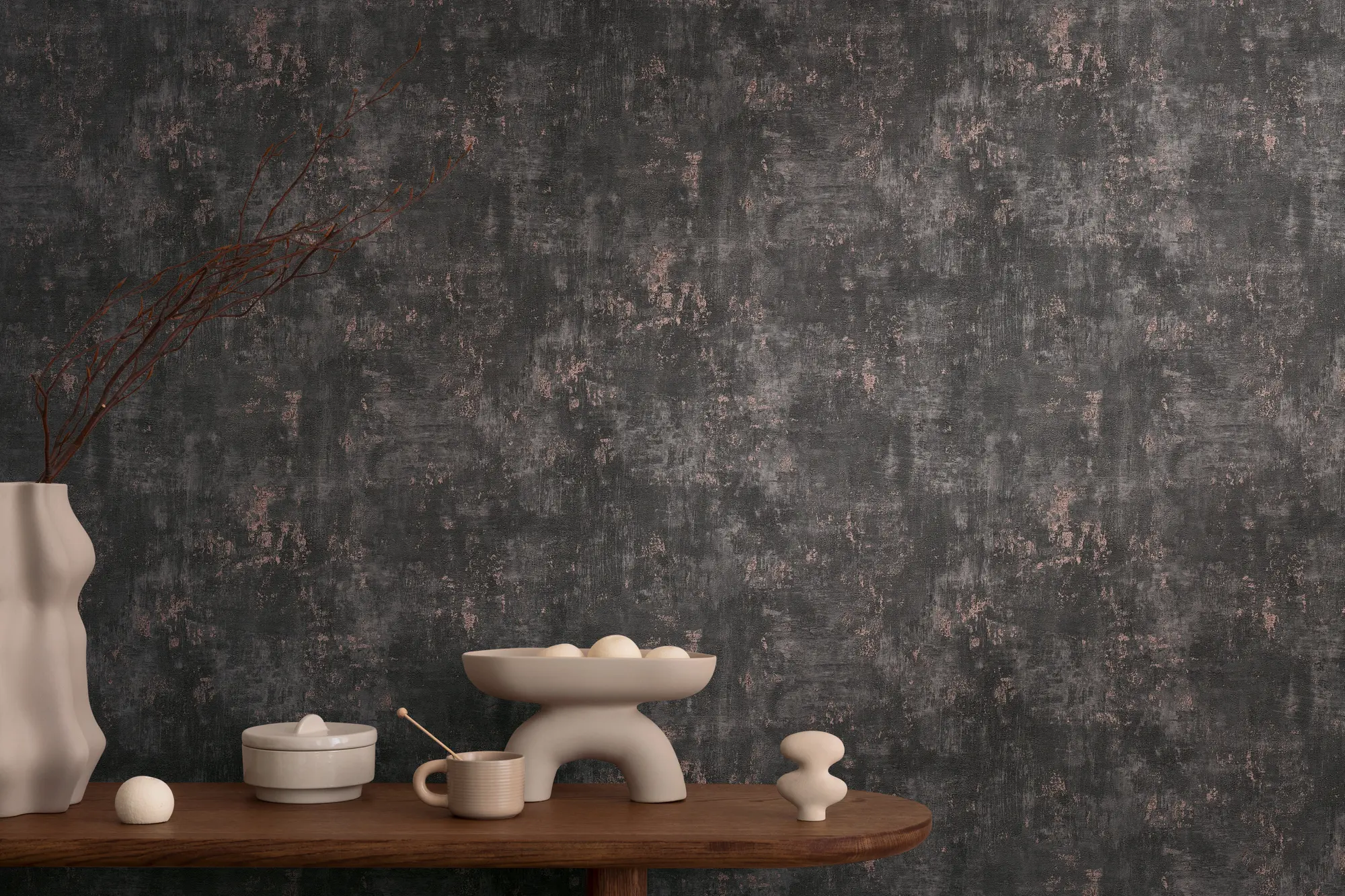 Architects Paper - Texture Art | Carta da parati struttura intonacata nera con effetti metallici