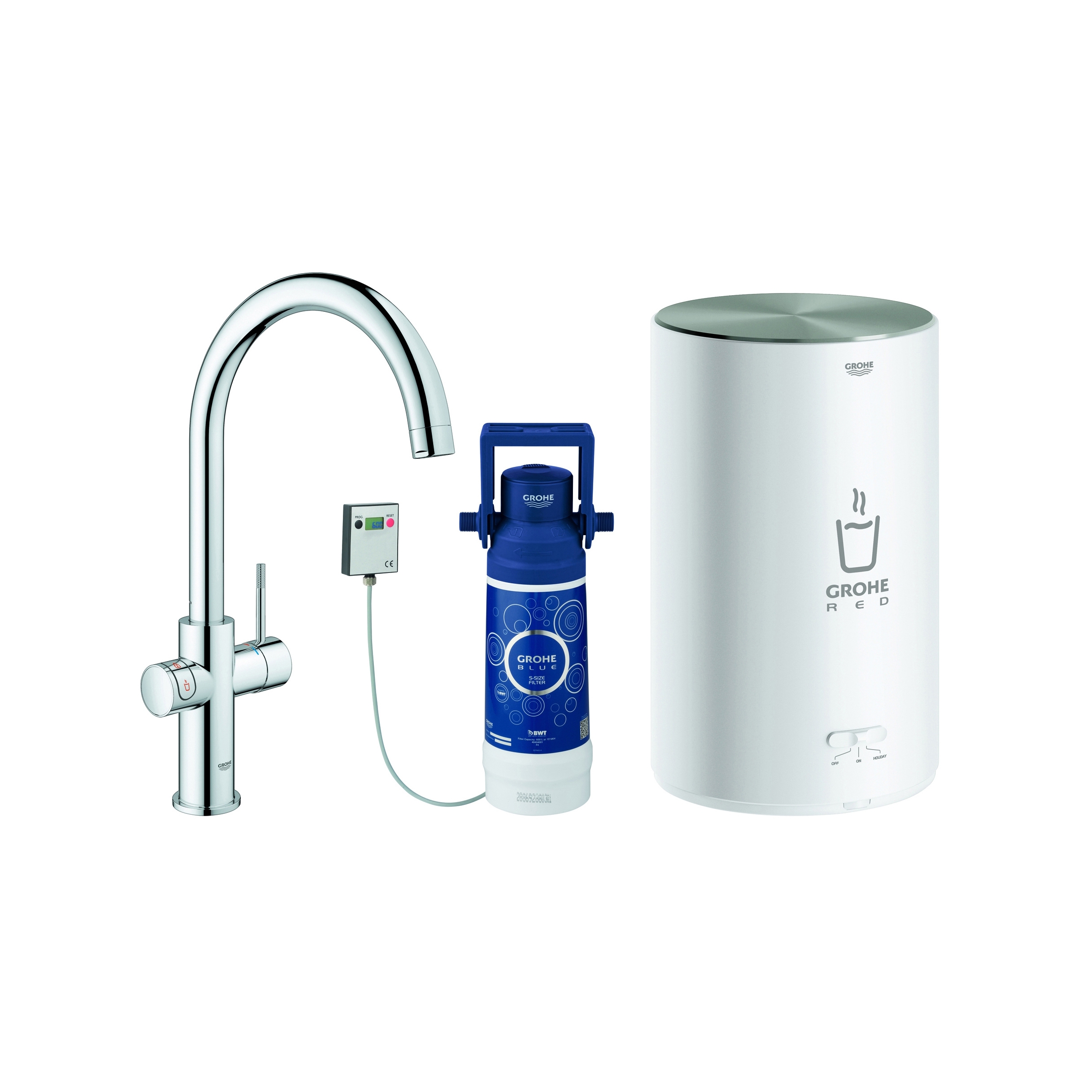 Display product GROHE Red Duo Faucet and M size boiler from manufacturer GROHE