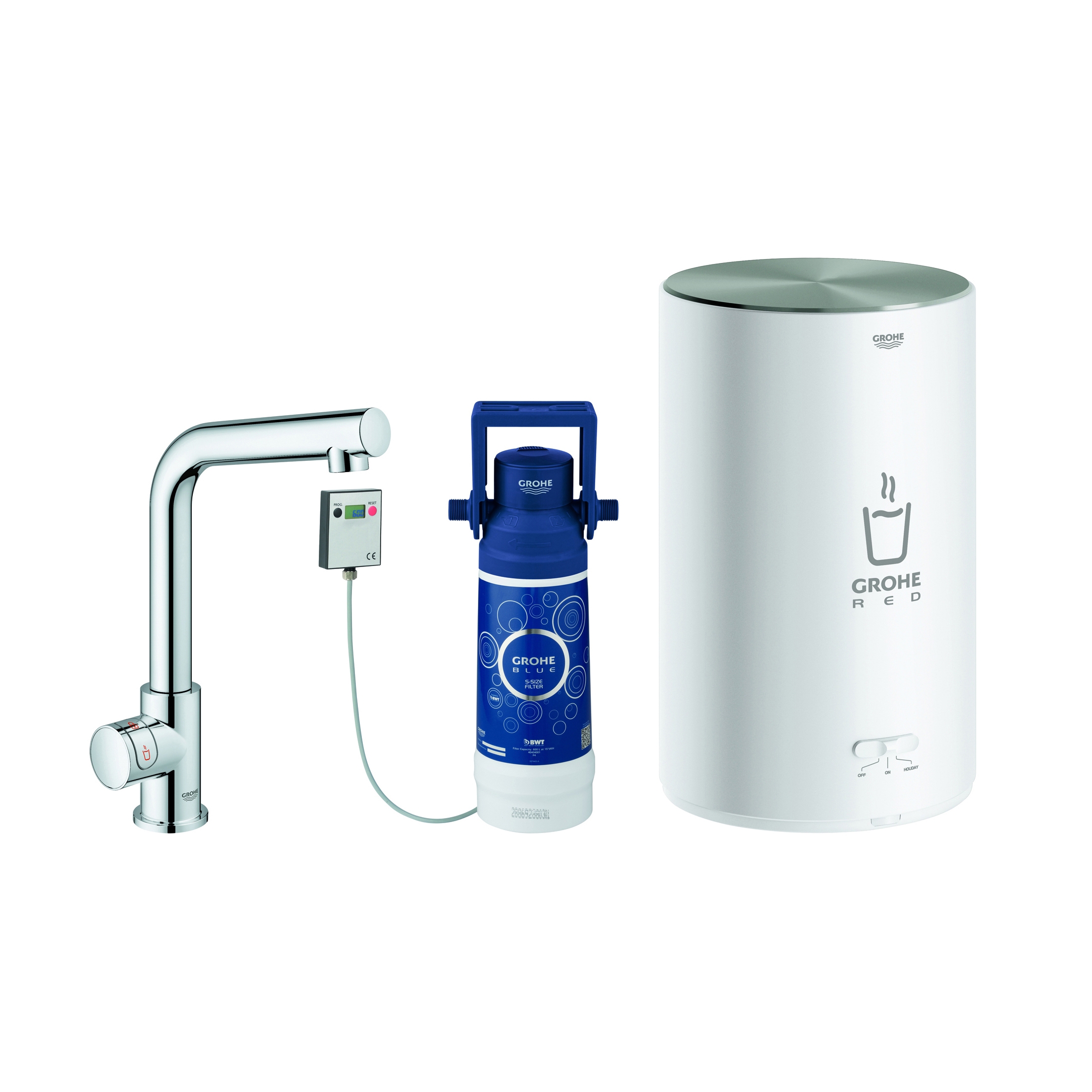 Display product GROHE Red Mono Pillar tap and M size boiler from manufacturer GROHE
