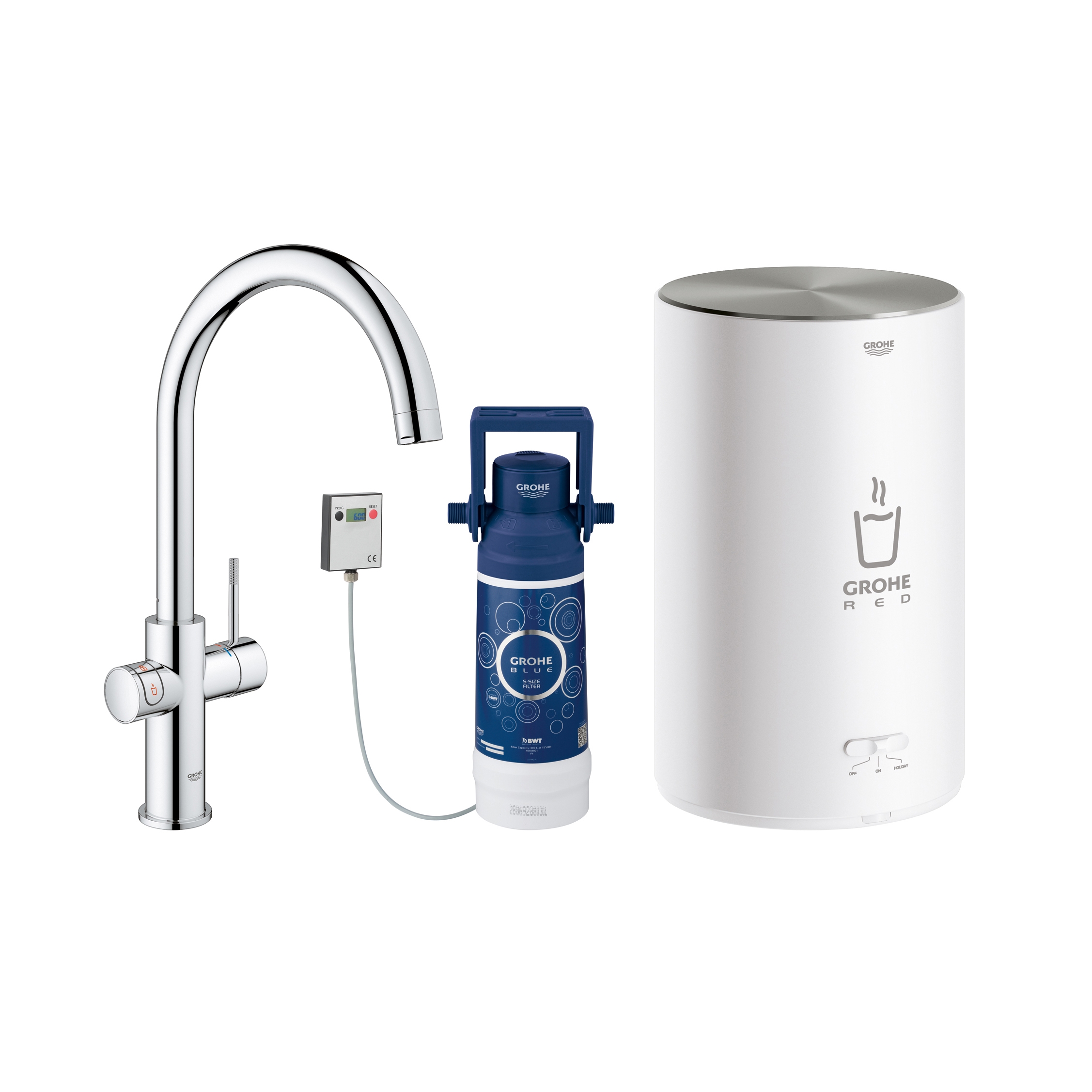 Display product GROHE Red Duo Faucet and single-boiler size M from manufacturer GROHE