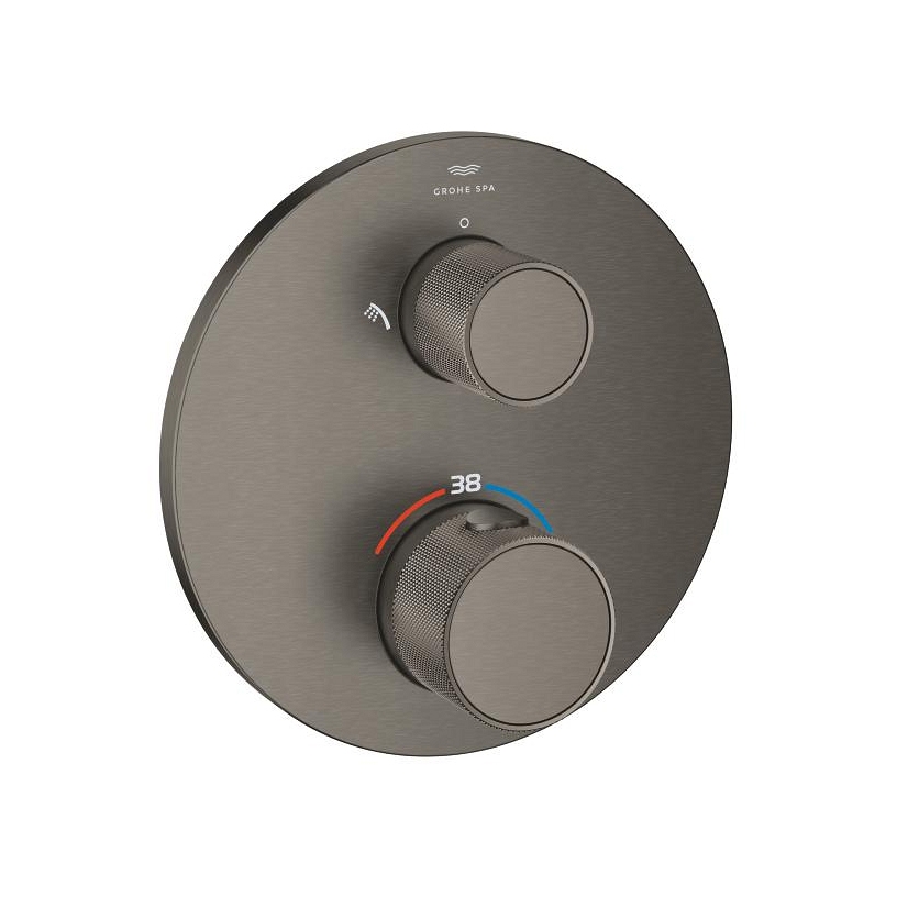 Atrio Private Collection Thermostatic shower mixer for 2 outlets with integrated shut off/diverter valve with knob