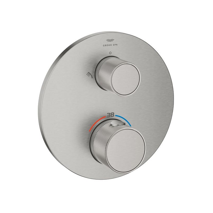 Atrio Private Collection Thermostatic shower mixer for 2 outlets with integrated shut off/diverter valve with knob