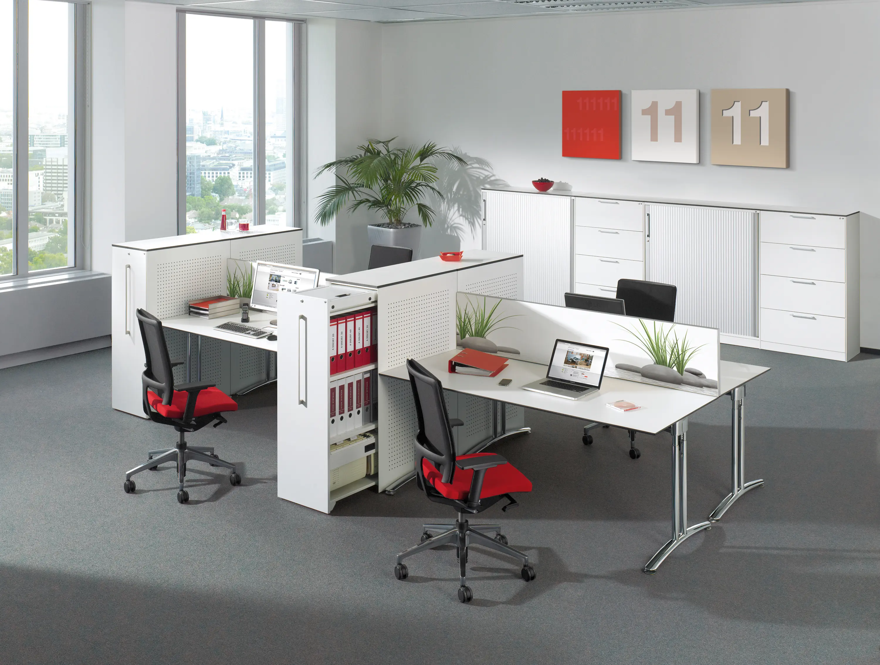 C+P Möbelsysteme - Workflow Steh-/Sitz-Tisch T 5000 Workflowkombination "120 Grad"