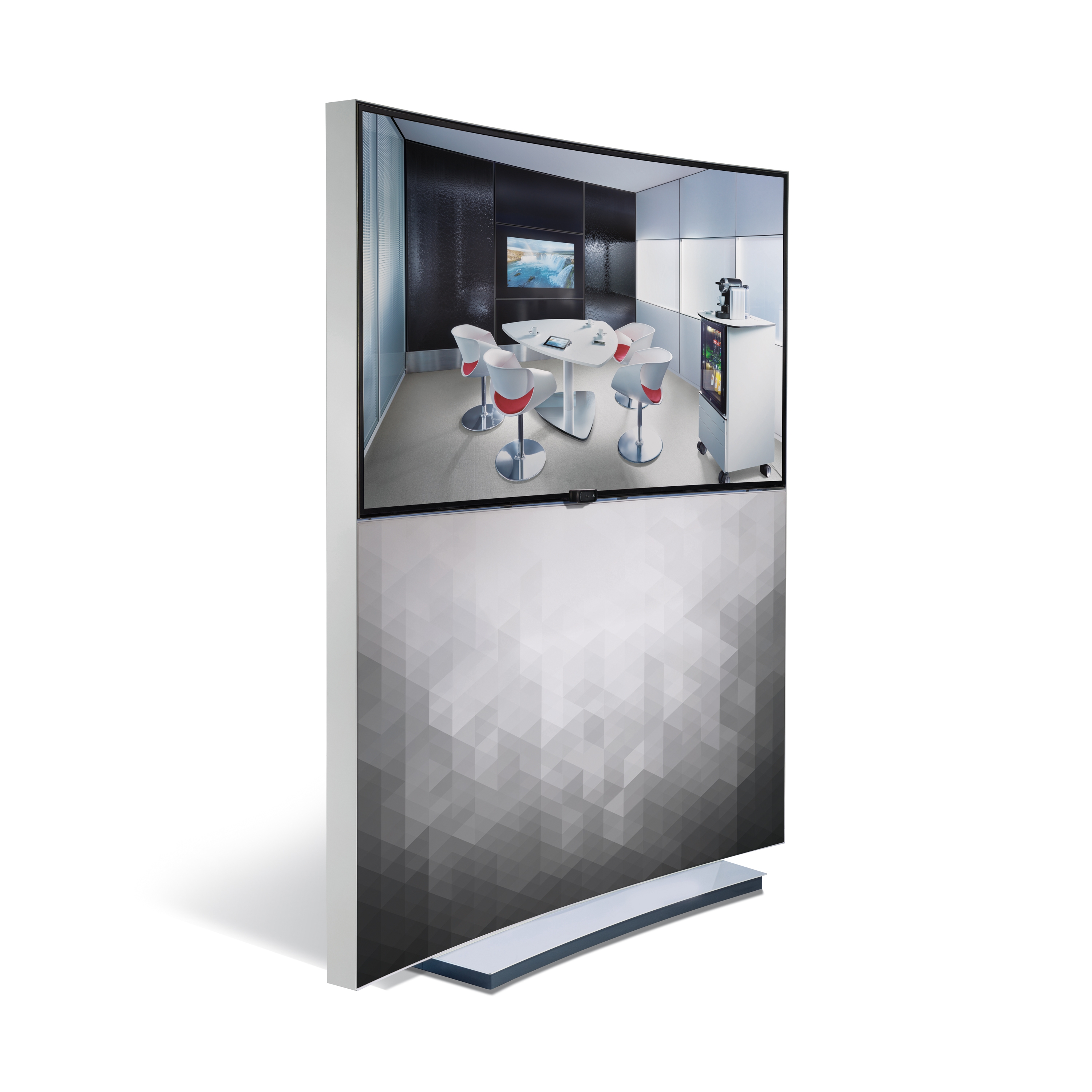 Vertoon produk Cegano Meeting Mobile Medienwand SonicWall Smart "Curved" van vervaardiger C+P Möbelsysteme