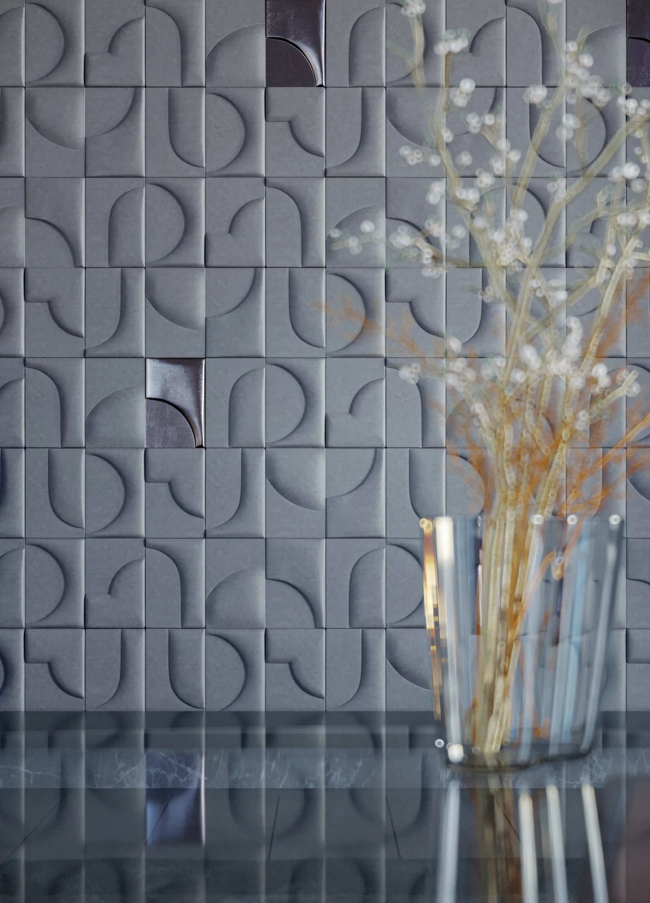 Studioart Leather Interiors - BIJOU Leatherwall Velluto Greige Tesoro Argento