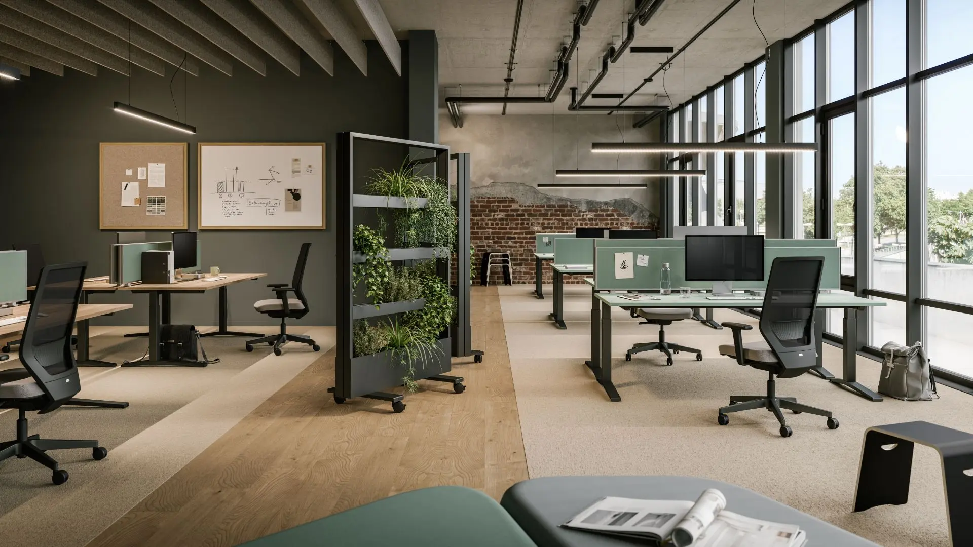 Assmann Büromöbel - Wondawall fabric-covered partition wall with monitor holder