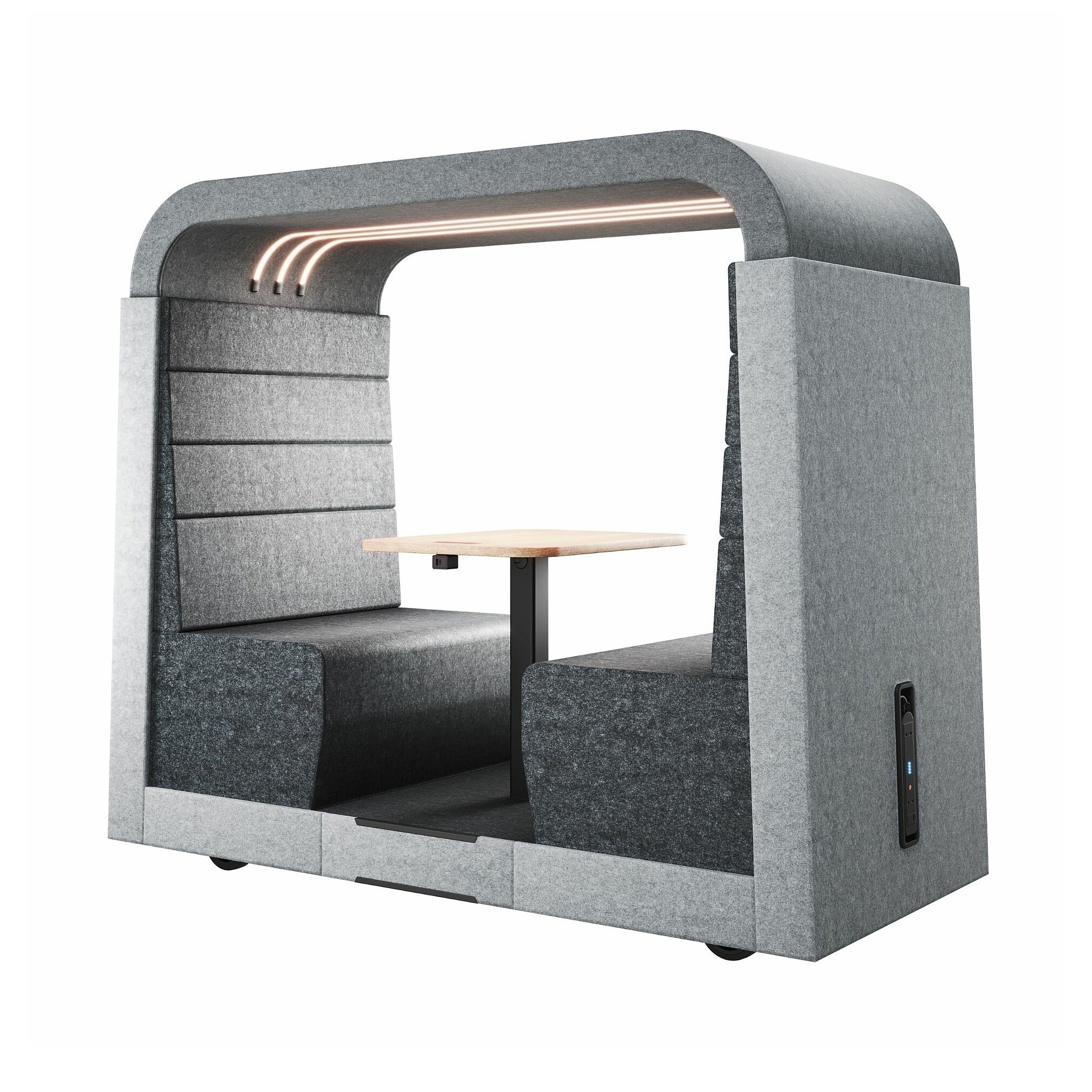 Display product Syneo Soft Freestyle with rollers and closed ceiling incl. lighting from manufacturer Assmann Büromöbel