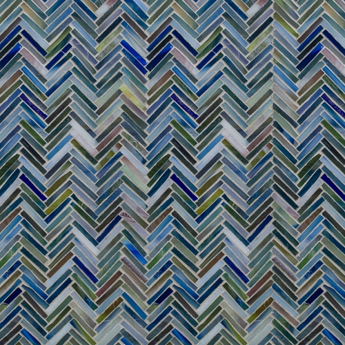 Hip Herringbone Peacock Blue Glass Mosaic