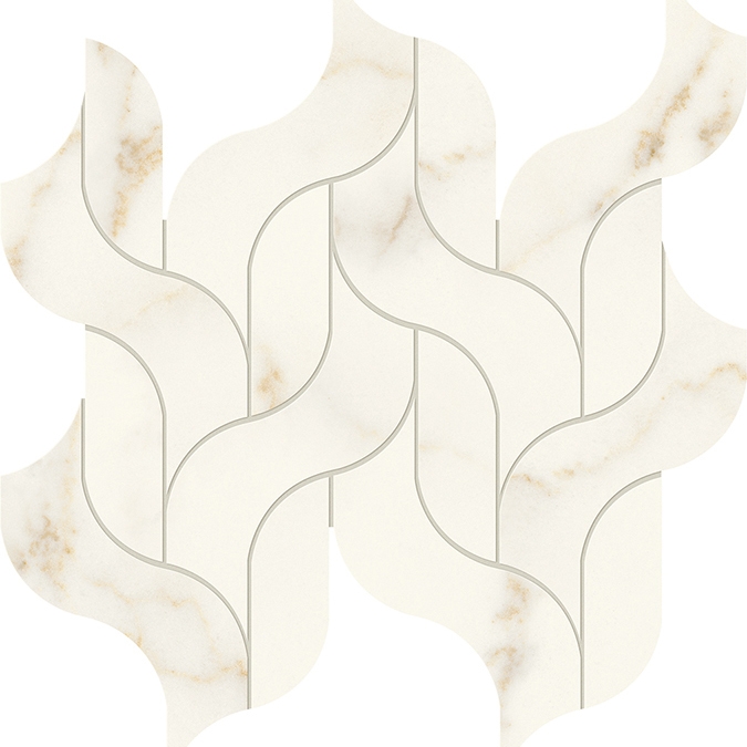 Display product Marvel X Calacatta Apuano Mosaico Waterfall Lappato from manufacturer Atlas Concorde