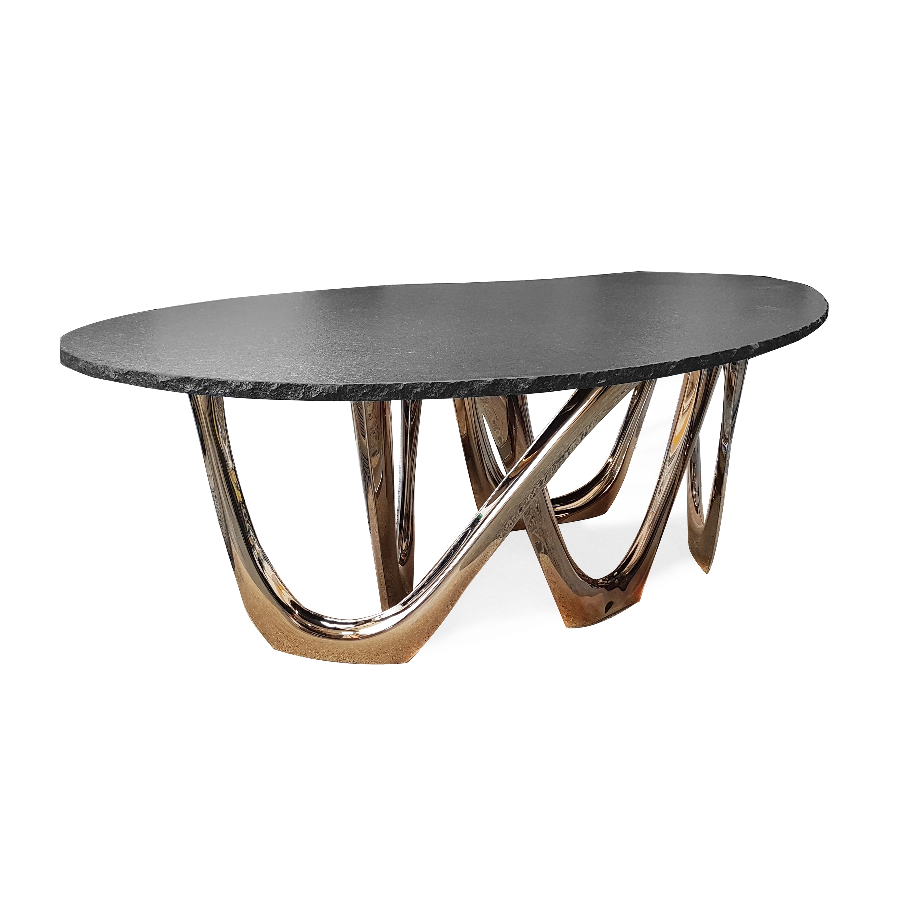 G-Table With Flamed Gold Base And Granite Top