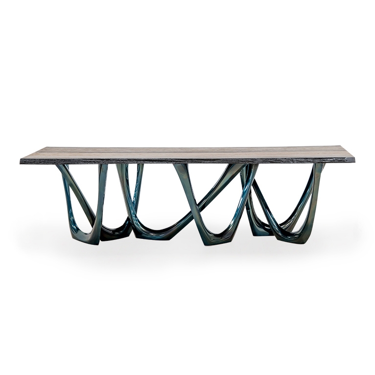 Mostra il prodotto G-Table Cosmos With Cosmic Blue Base and Ancient Oak Top del produttore Zieta
