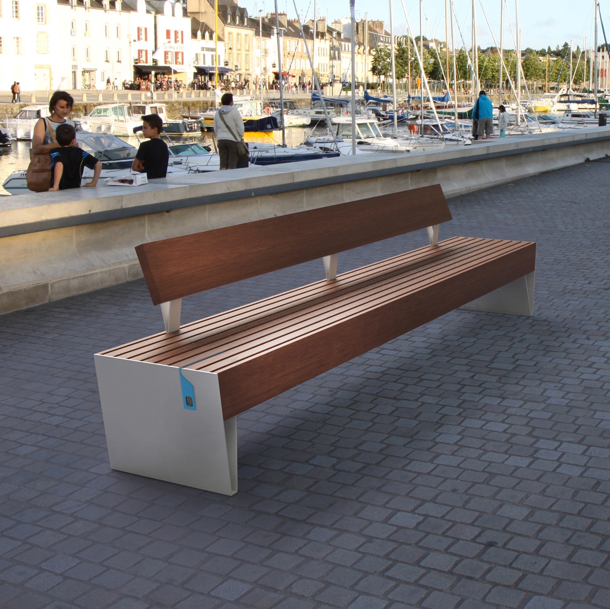 Display product blocq smart | park bench with backrest from manufacturer mmcité