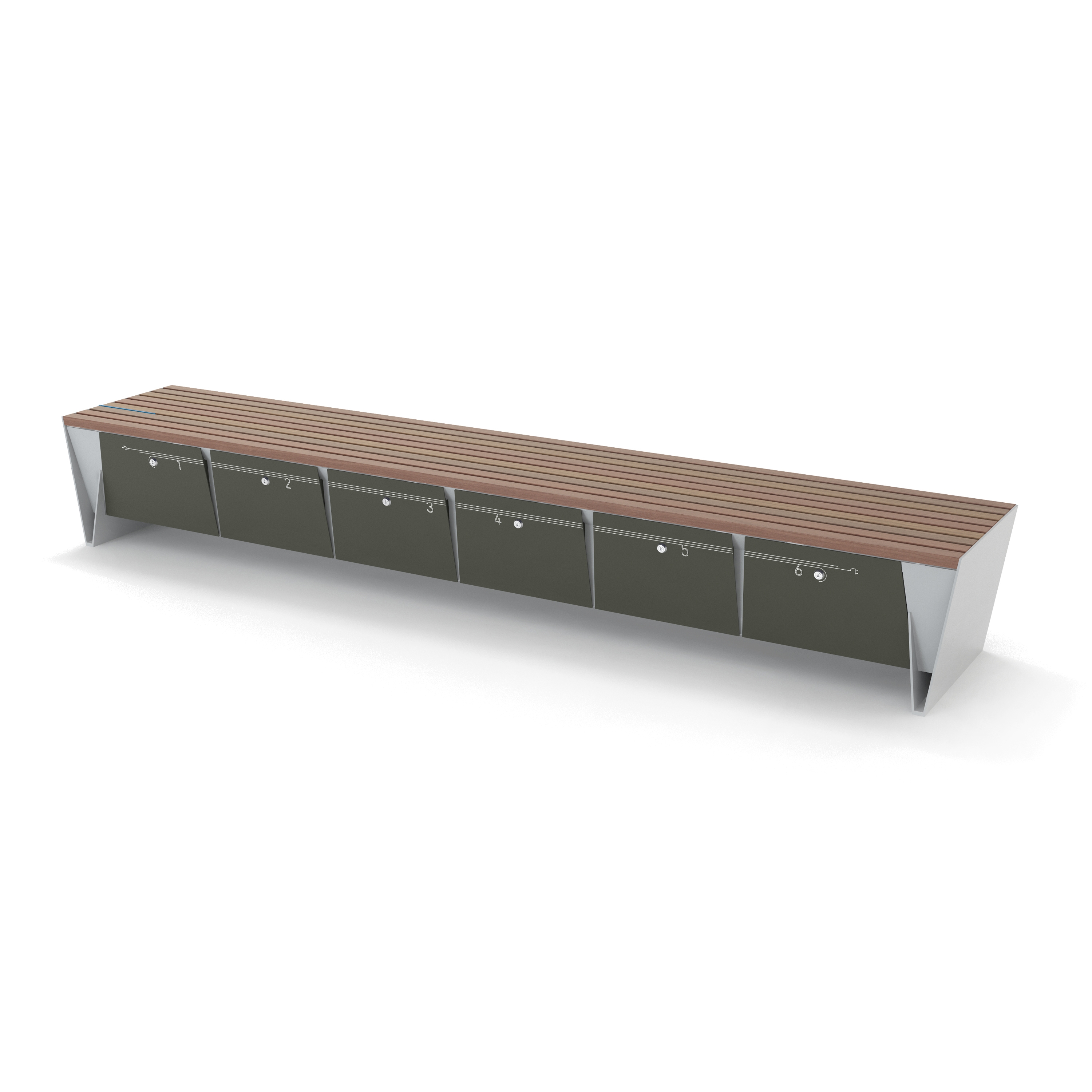 Display product eblocq | Park bench with integrated lockable storage boxes from manufacturer mmcité