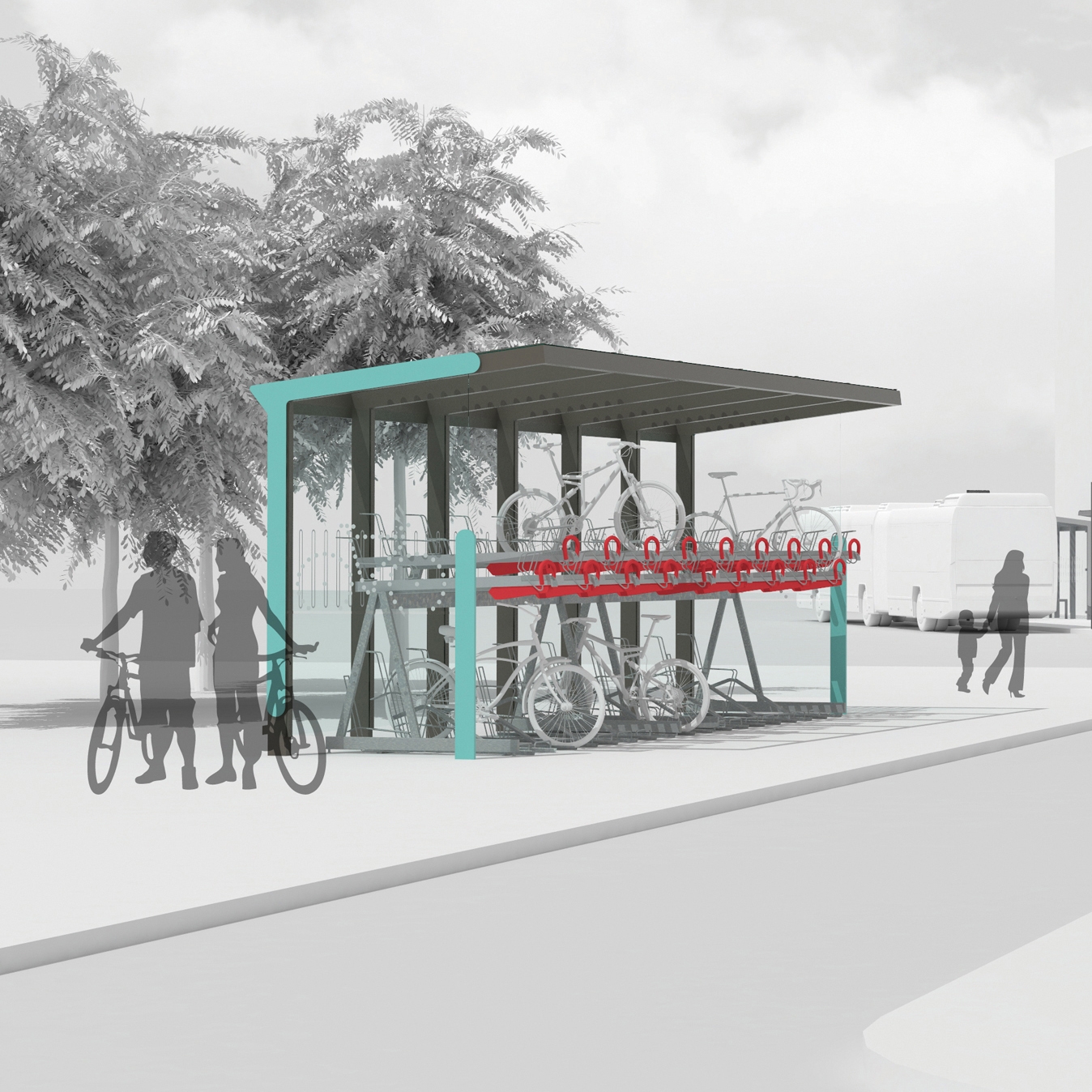 Display product aureo velo | Shelter with two-tier bicycle parking from manufacturer mmcité