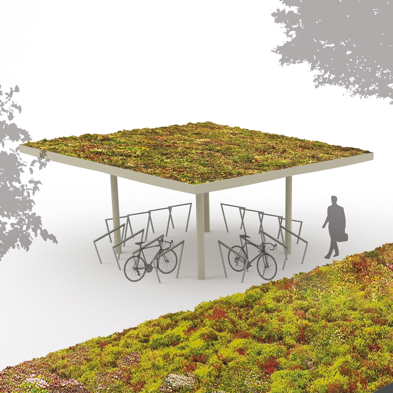 Display product pin green | Shelter with vegetative roof from manufacturer mmcité