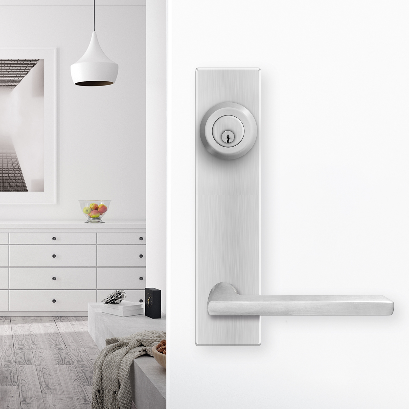 DOOR HANDLES ON ESCUTCHEON PLATE
